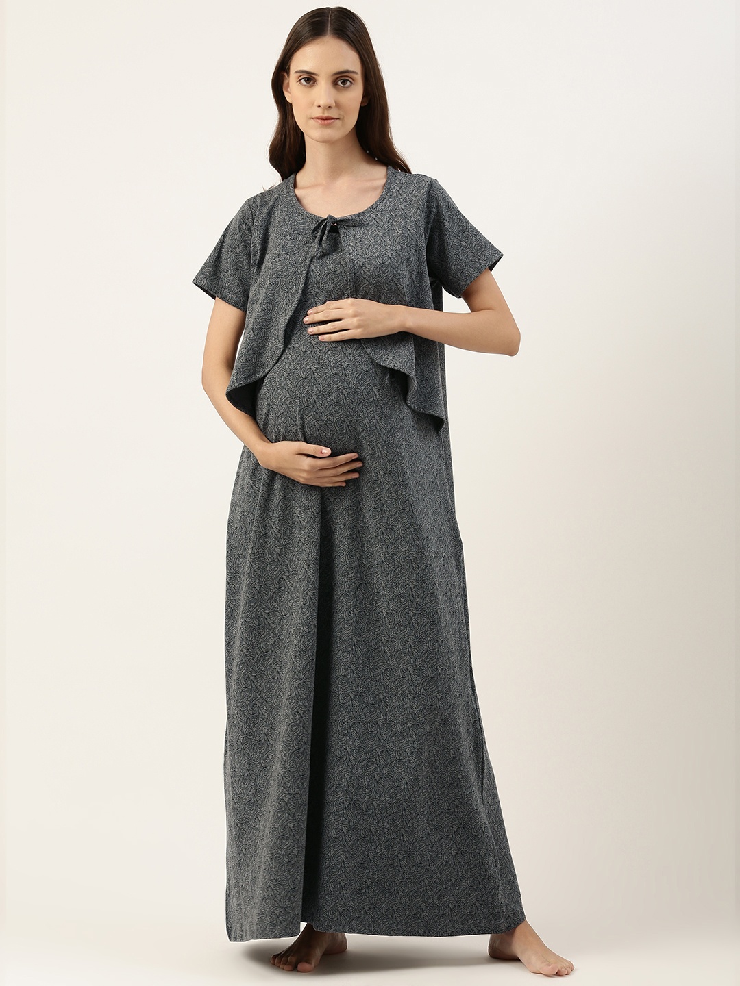 

Nejo Printed Maternity Maxi Nightdress, Grey