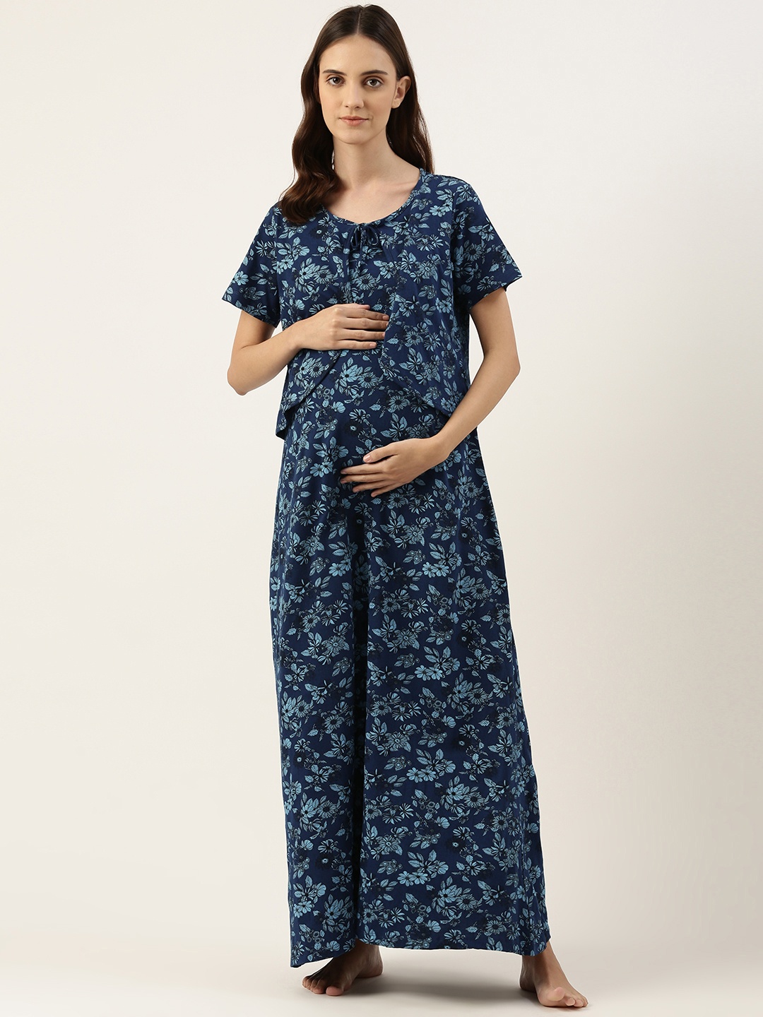 

Nejo Printed Maternity Maxi Nightdress, Blue