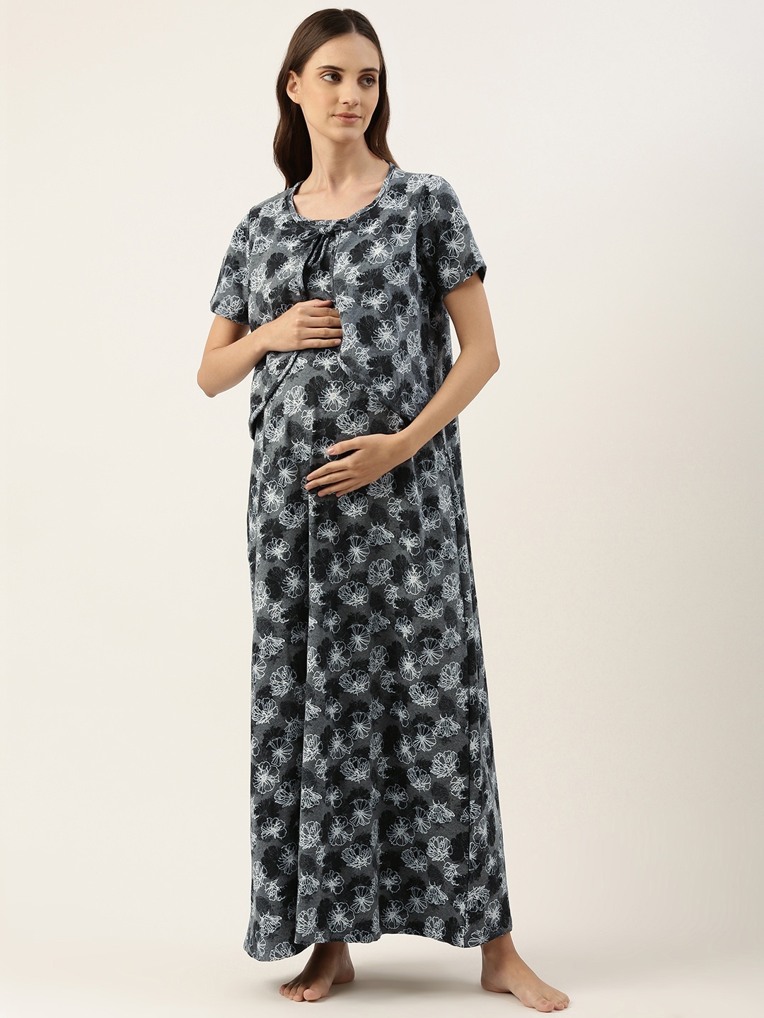 

Nejo Printed Maternity Maxi Nightdress, Grey