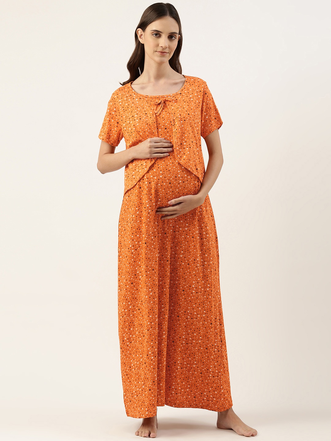 

Nejo Printed Maternity Maxi Nightdress, Orange