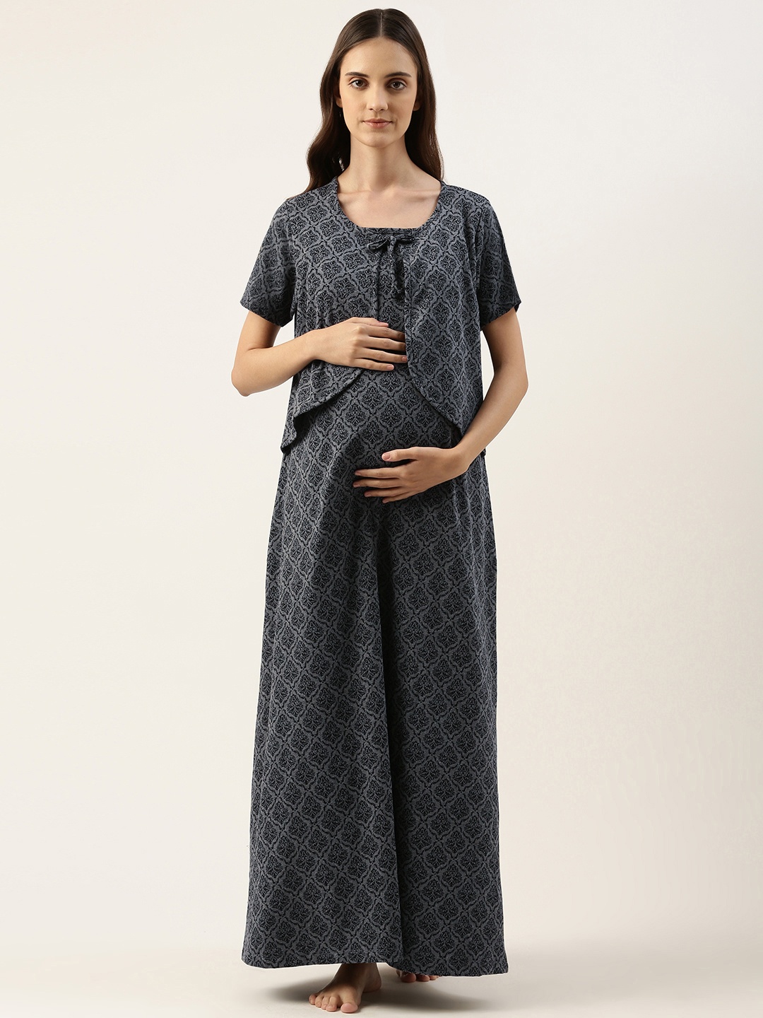 

Nejo Printed Maternity Maxi Nightdress, Grey melange