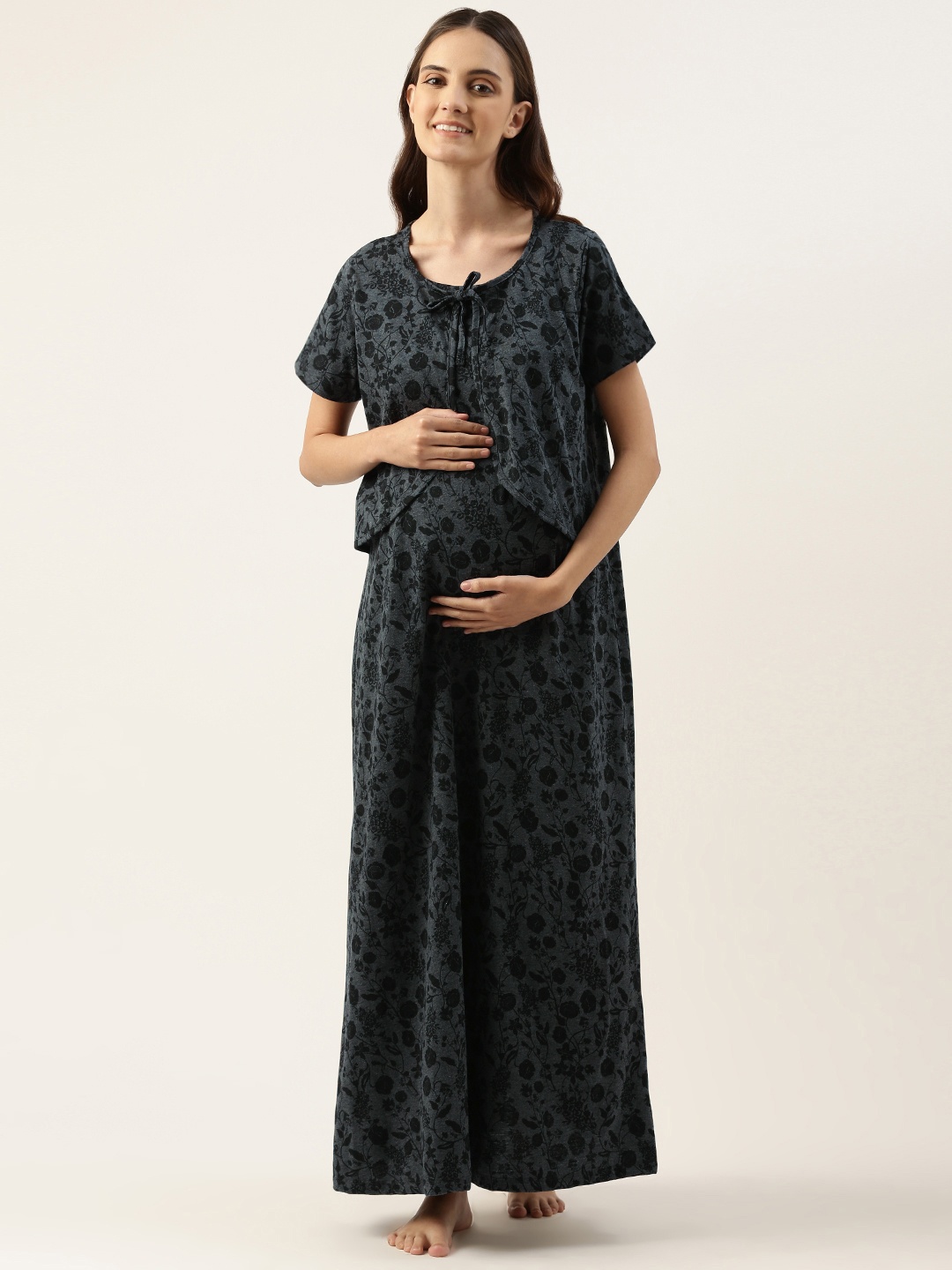 

Nejo Printed Maternity Maxi Nightdress, Black