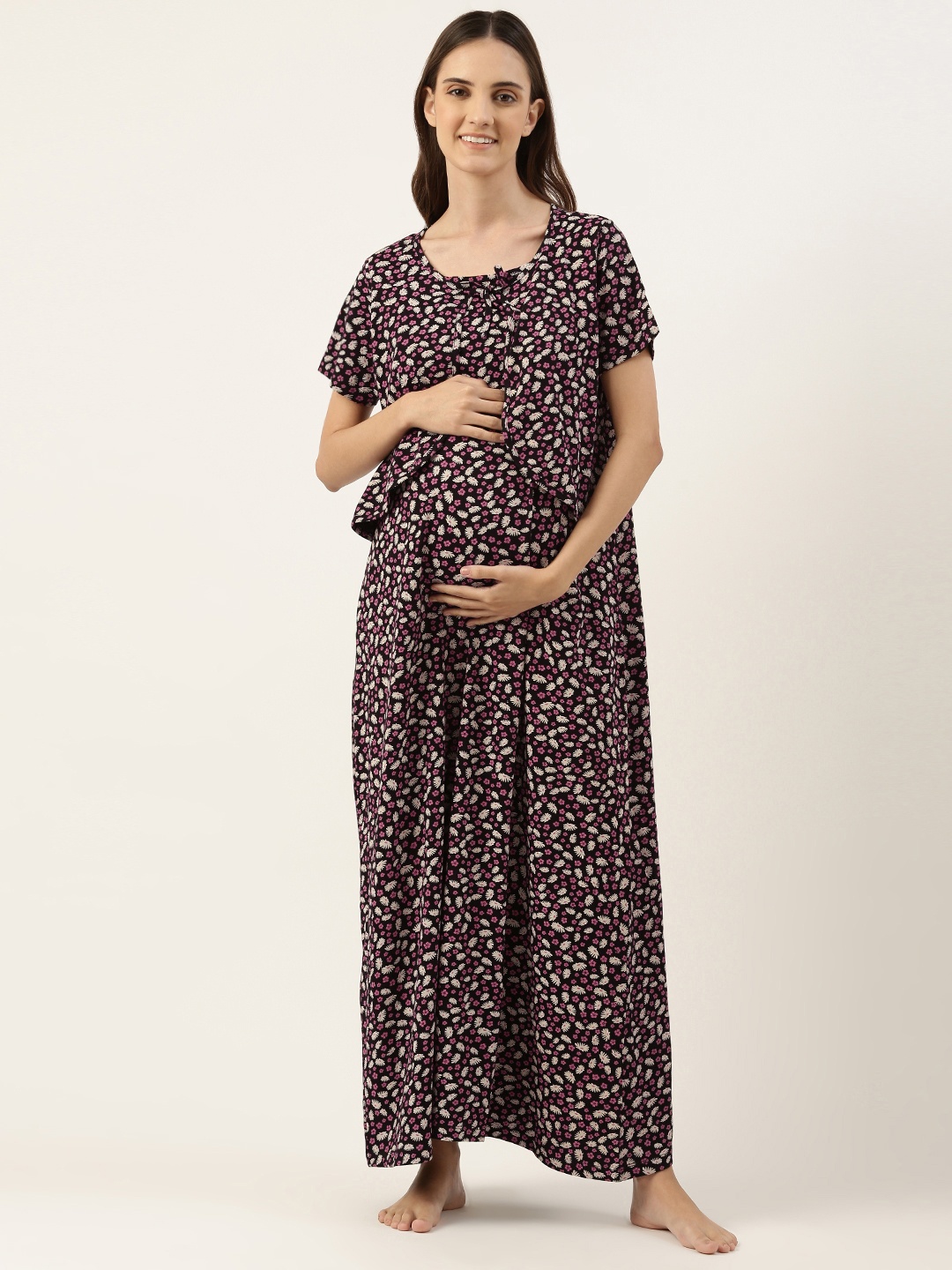 

Nejo Printed Maternity Maxi Nightdress, Blue