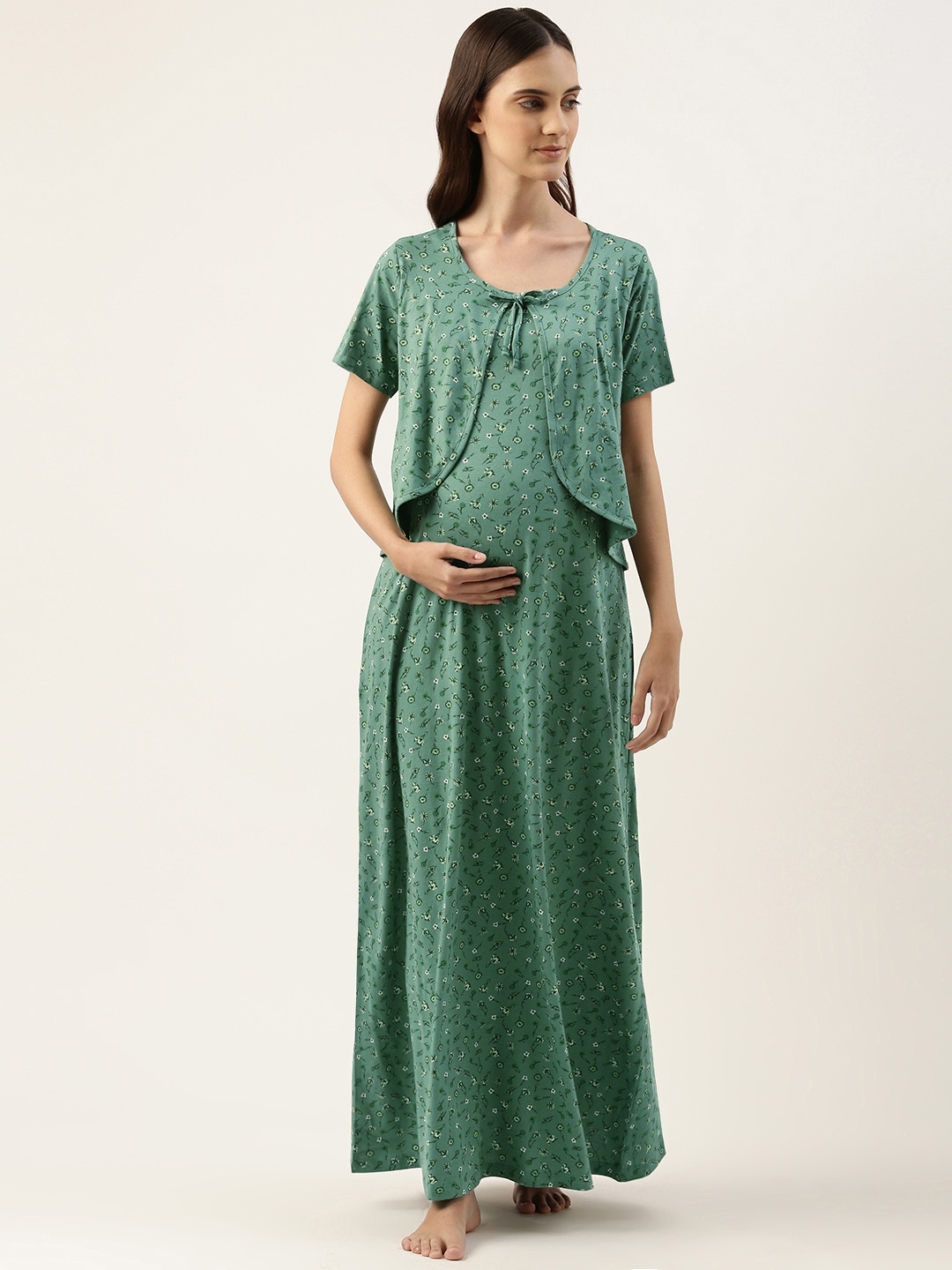 

Nejo Printed Maternity Maxi Nightdress, Green