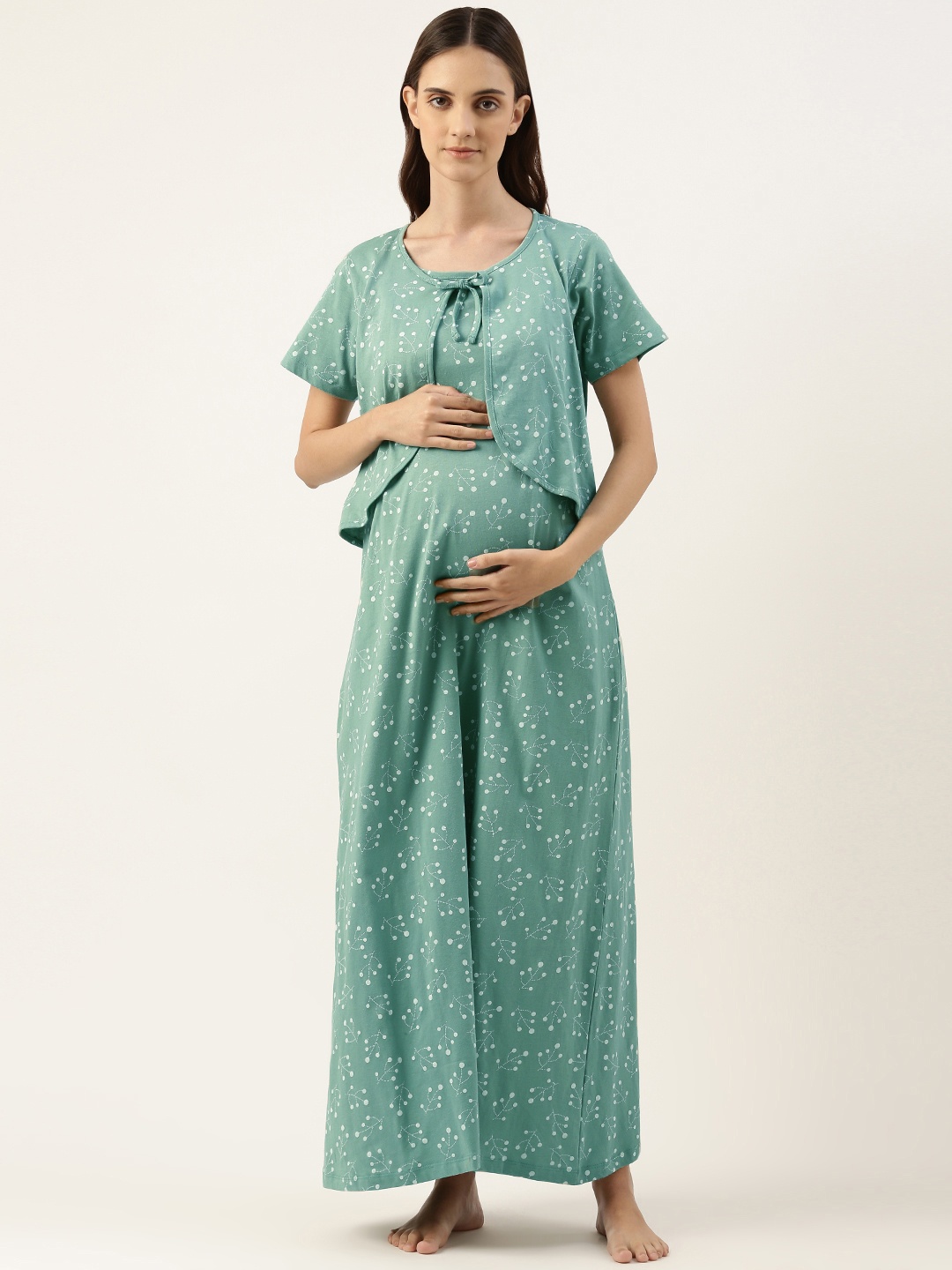

Nejo Printed Maternity Maxi Nightdress, Green