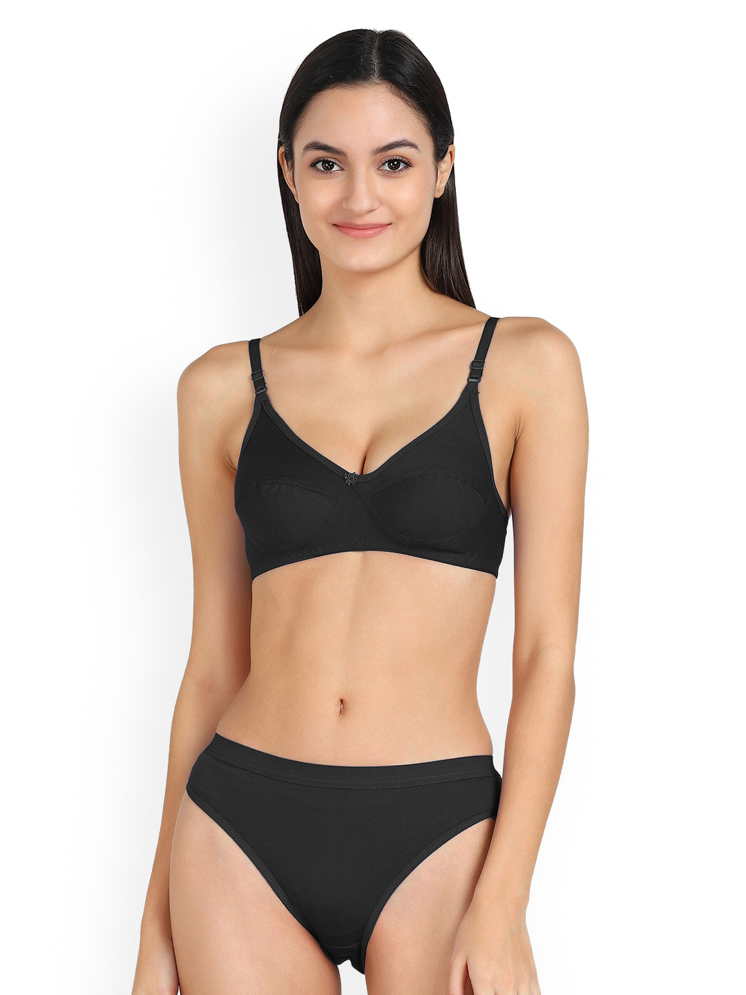 

AROUSY Cotton Non-Padded Lingerie Set, Black