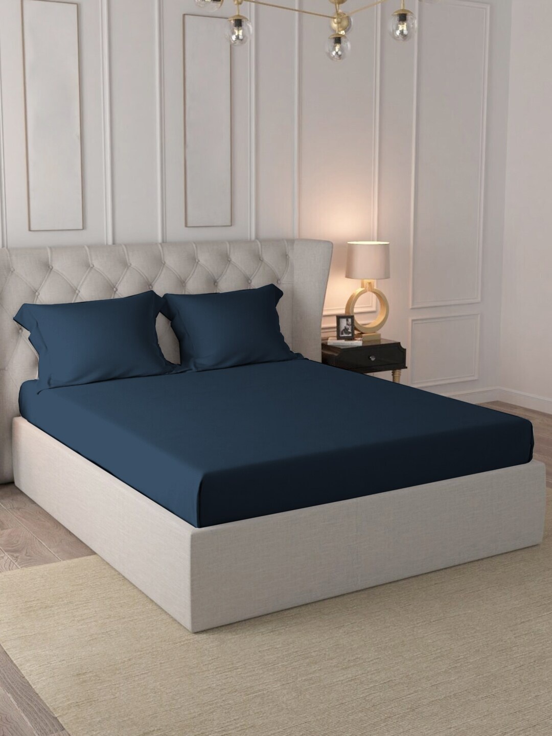 

PIZUNA LINENS Blue 400 TC King Bedsheet with 2 Pillow Covers