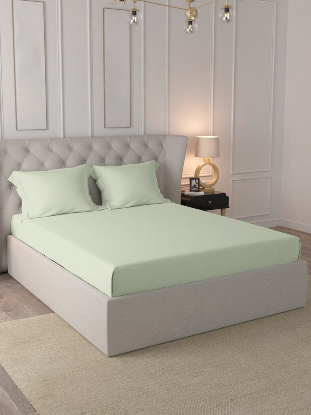 

PIZUNA LINENS Green 400 TC Cotton Single Bedsheet with 1 Pillow Covers