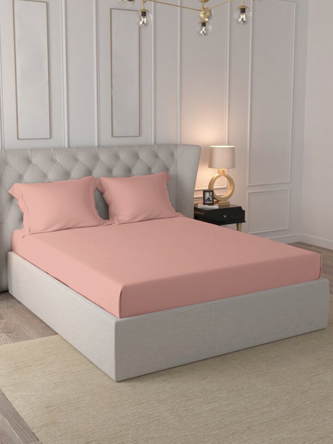 

PIZUNA LINENS Pink 400 TC Cotton Queen Bedsheet with 2 Pillow Covers