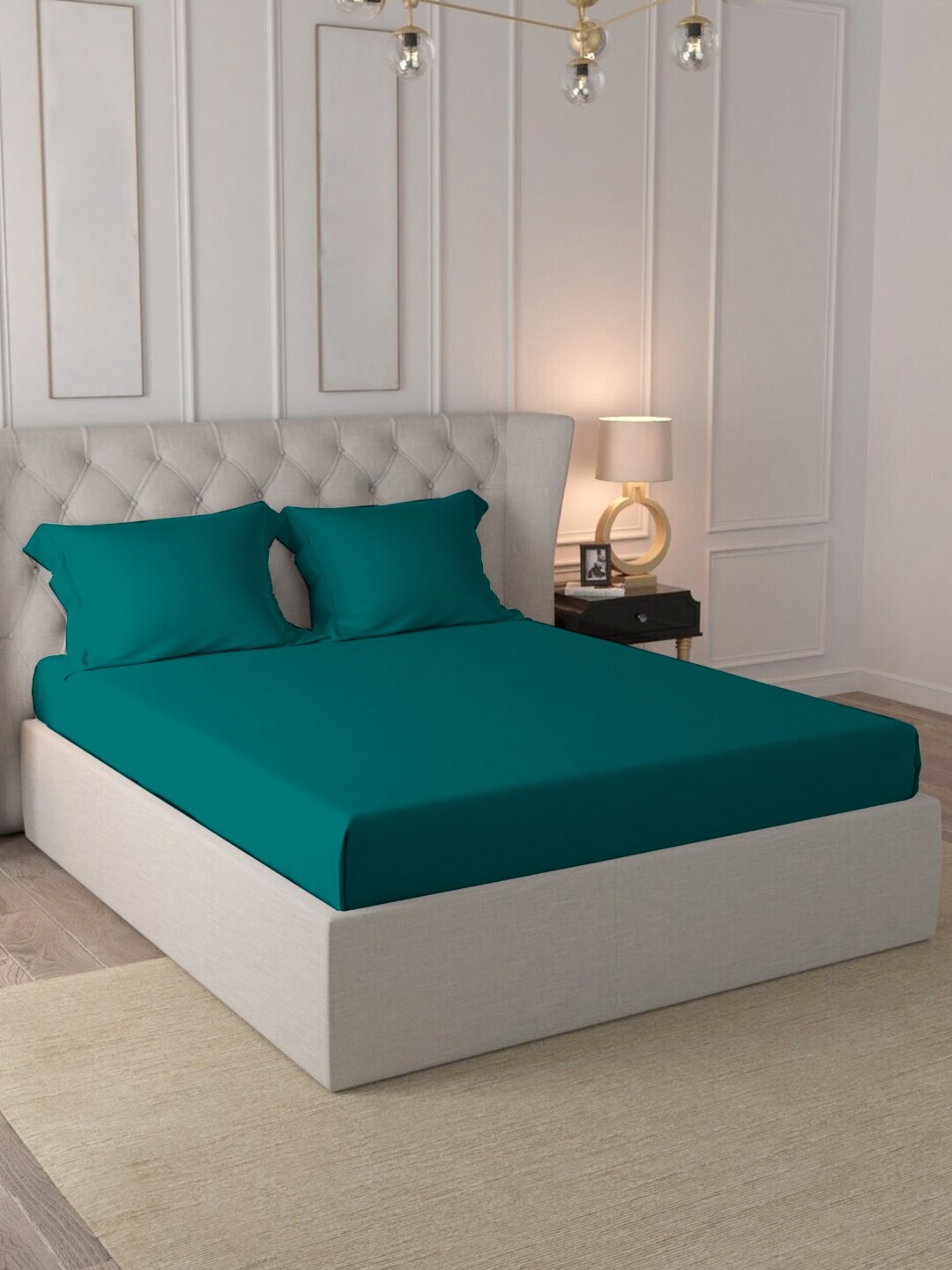 

PIZUNA LINENS Green 400 TC Cotton King Bedsheet with 2 Pillow Covers