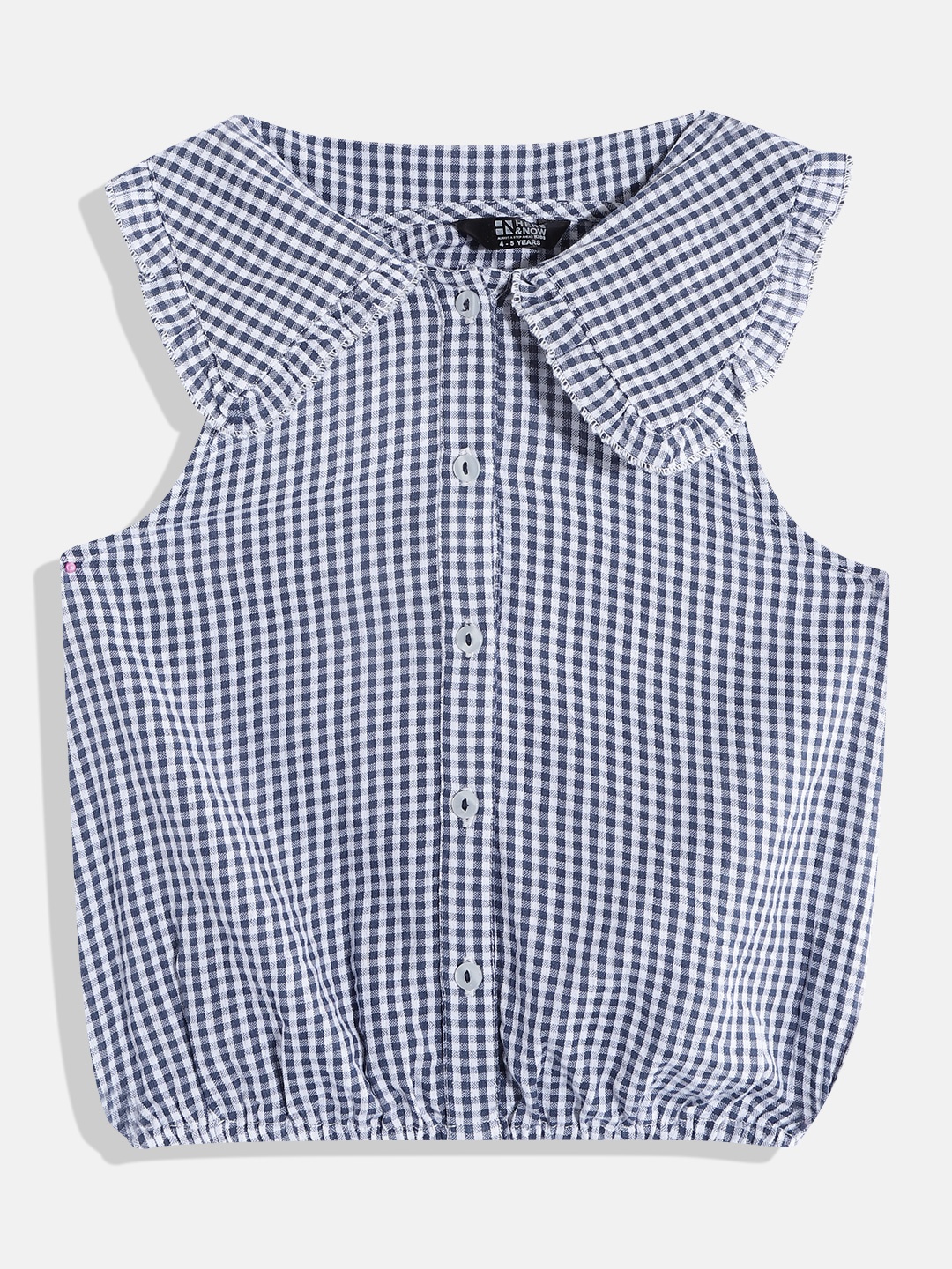 

HERE&NOW Girls Checked Peter Pan Collar Shirt Style Top, Blue
