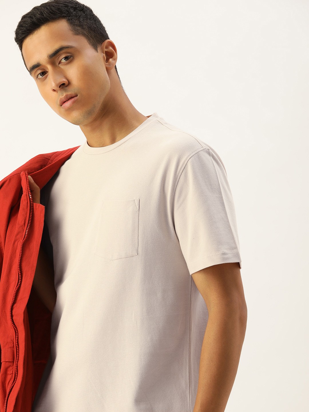 

Kook N Keech Men Pure Cotton Relaxed Fit T-shirt With Pocket Detail, Beige