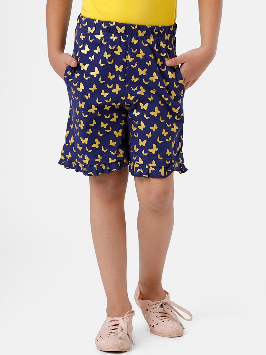 

De Moza Girls Conversational Printed Cotton Shorts, Navy blue