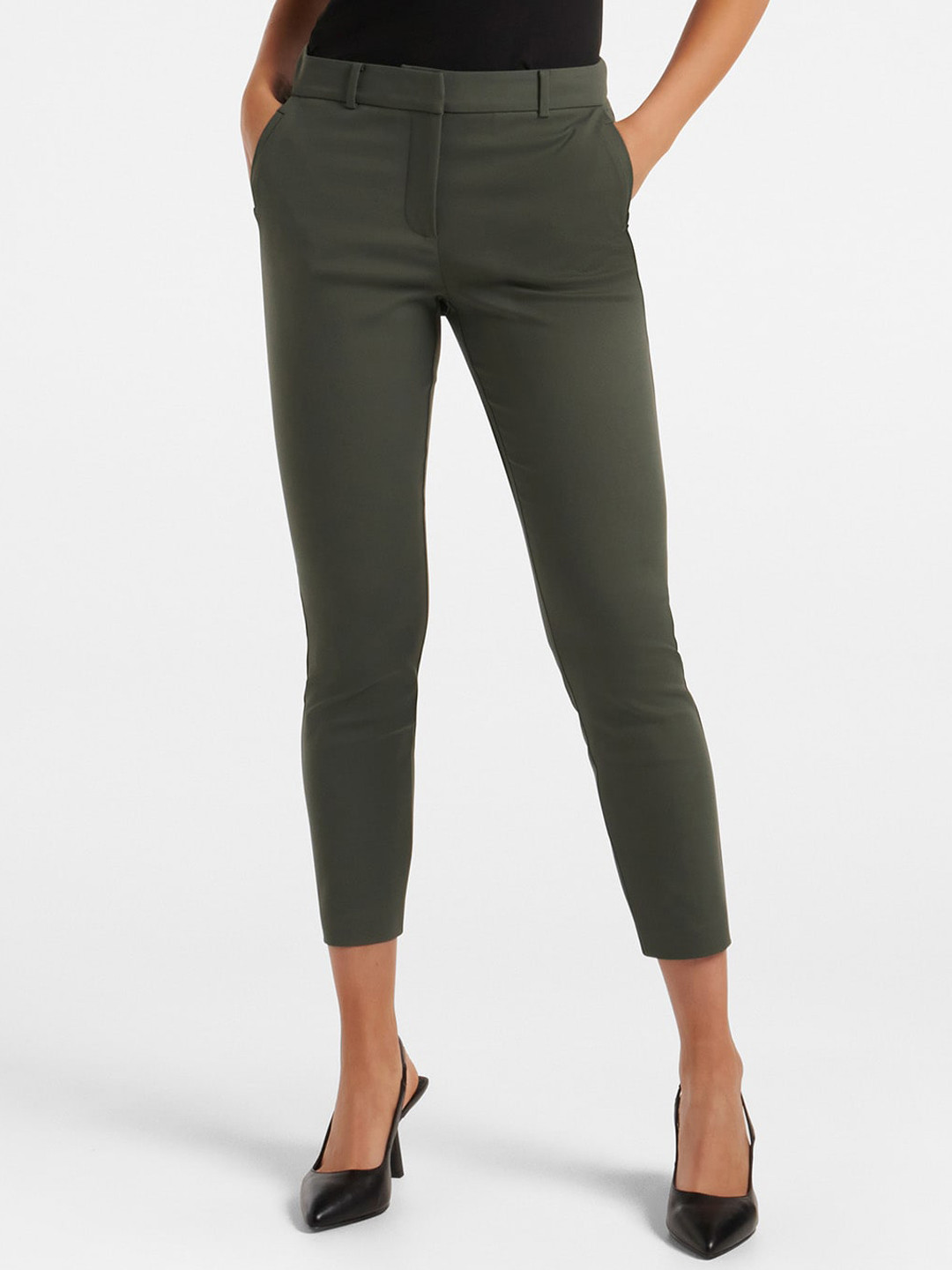 

Forever New Women Grey Slim Fit High-Rise Trousers
