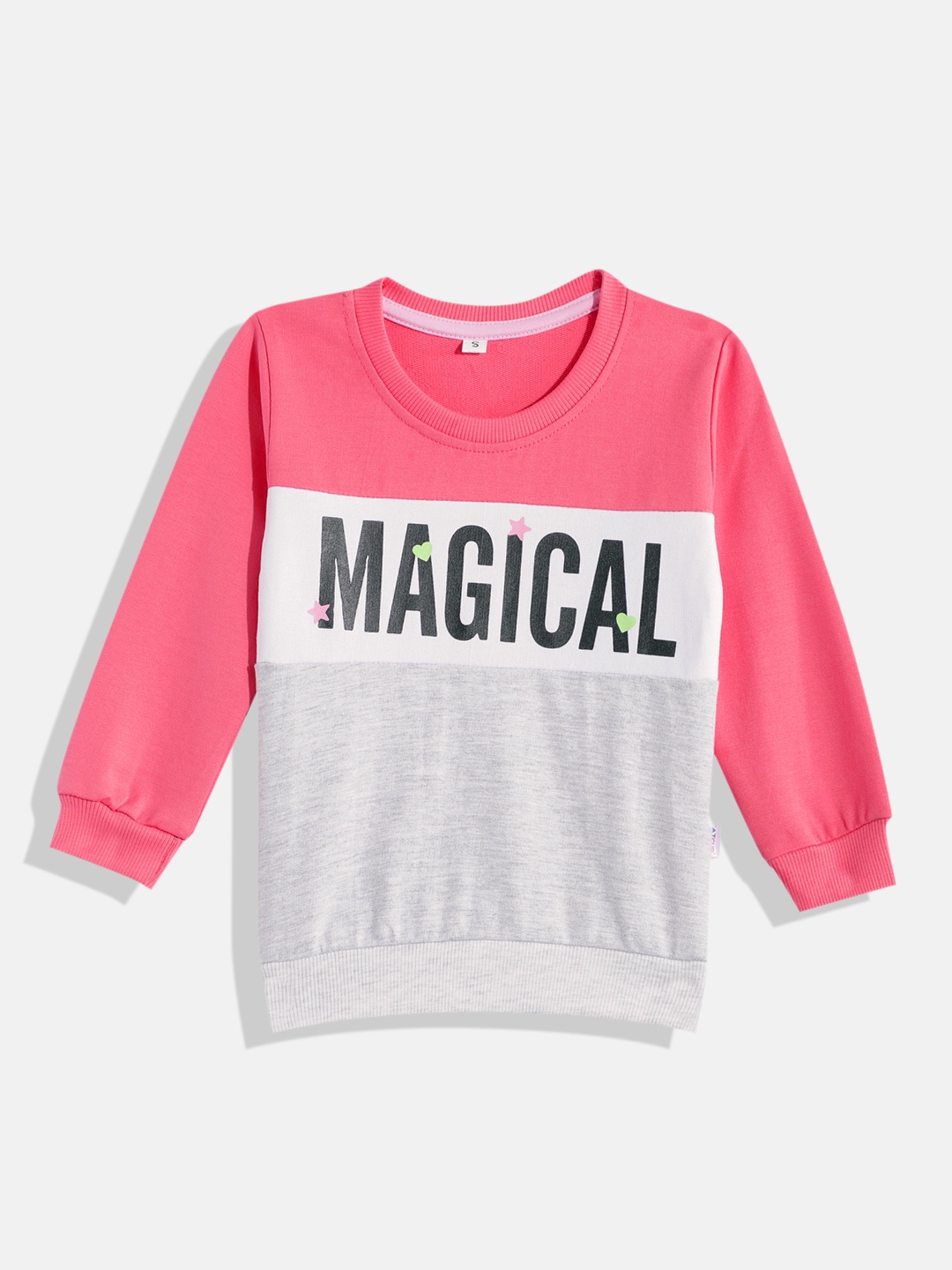 

CATCUB Girls Cotton Colourblocked Printed Sweatshirt, Coral