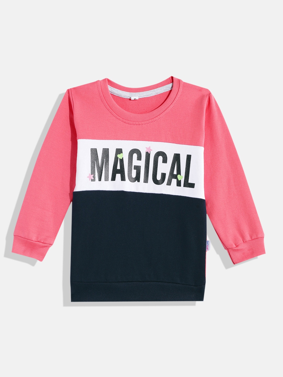 

CATCUB Girls Cotton Colourblocked Printed Sweatshirt, Navy blue