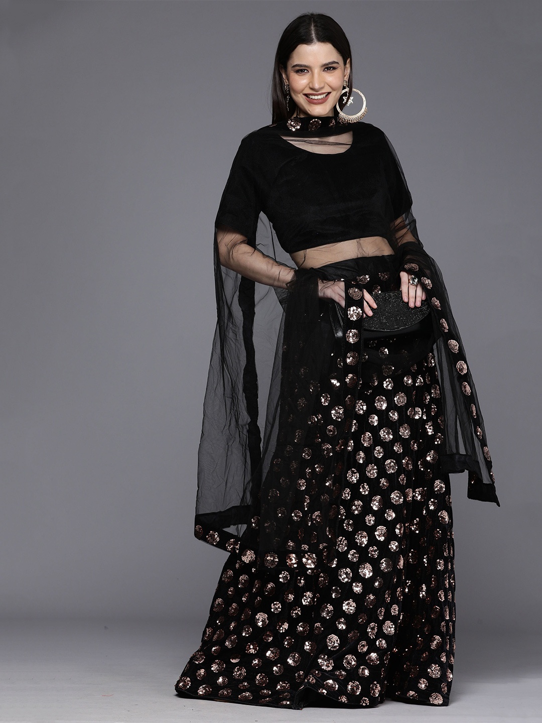 

Mitera Sequinned Semi-Stitched Lehenga & Unstitched Blouse With Dupatta, Black