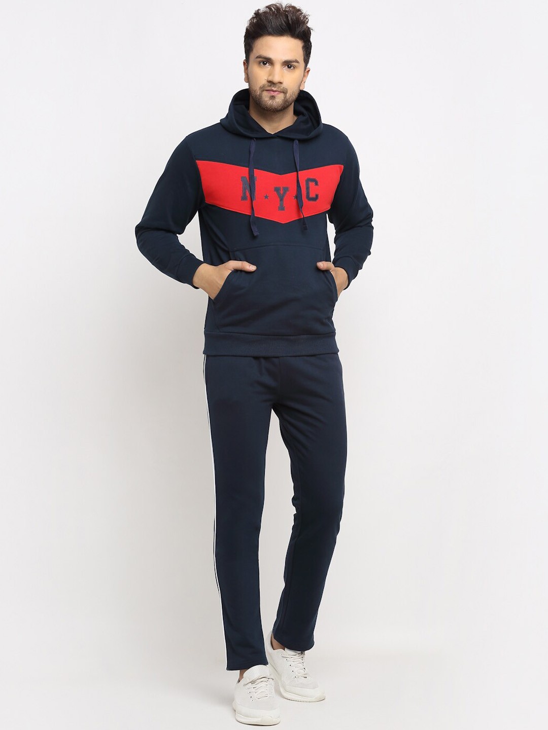 

WILD WEST Men Cotton Fleece Tracksuit, Navy blue