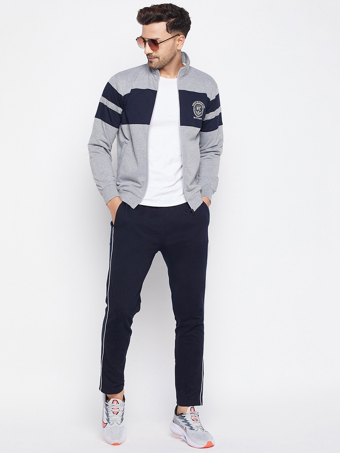 

WILD WEST Men Cotton Fleece Tracksuit, Grey