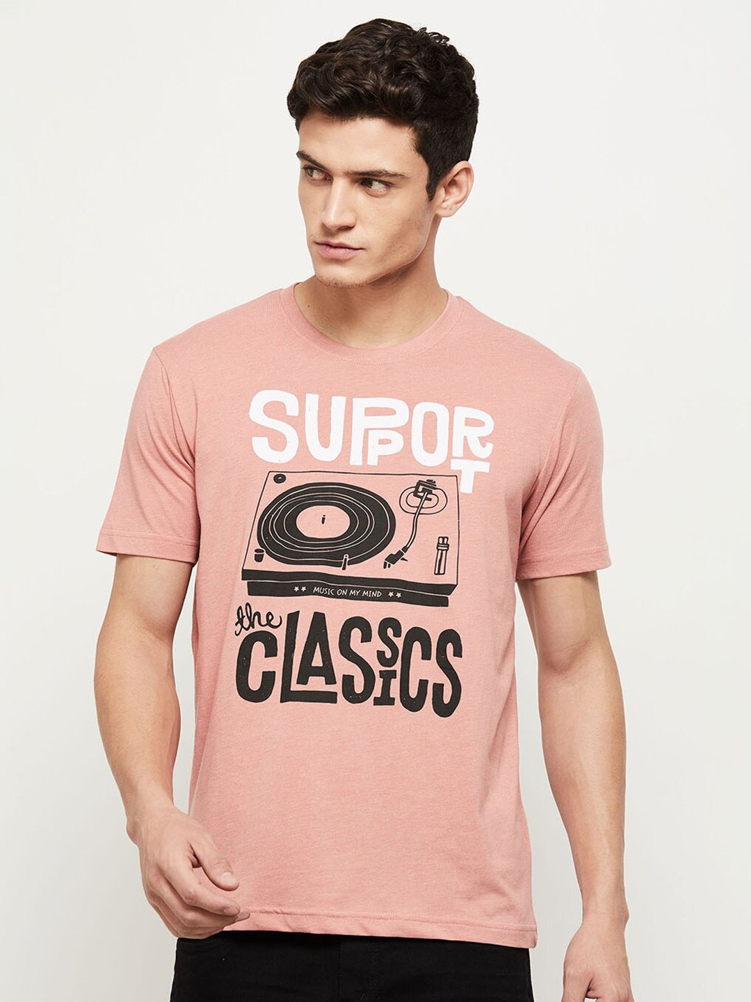 

max Men Typography Printed Cotton T-shirt, Pink