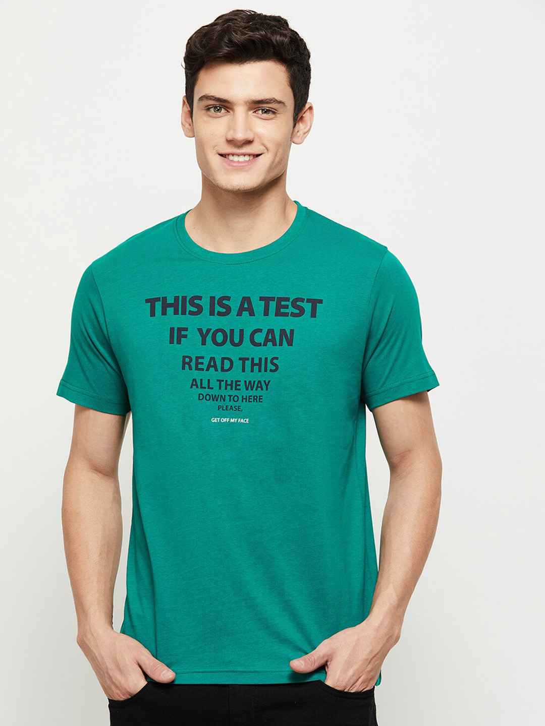 

max Men Typography Printed Cotton T-shirt, Green