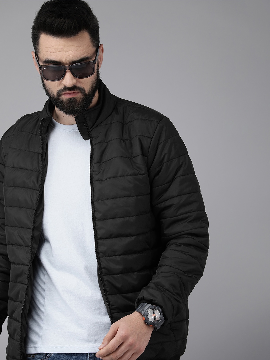 

Roadster Men Mock Collar Quilted Jacket, Black