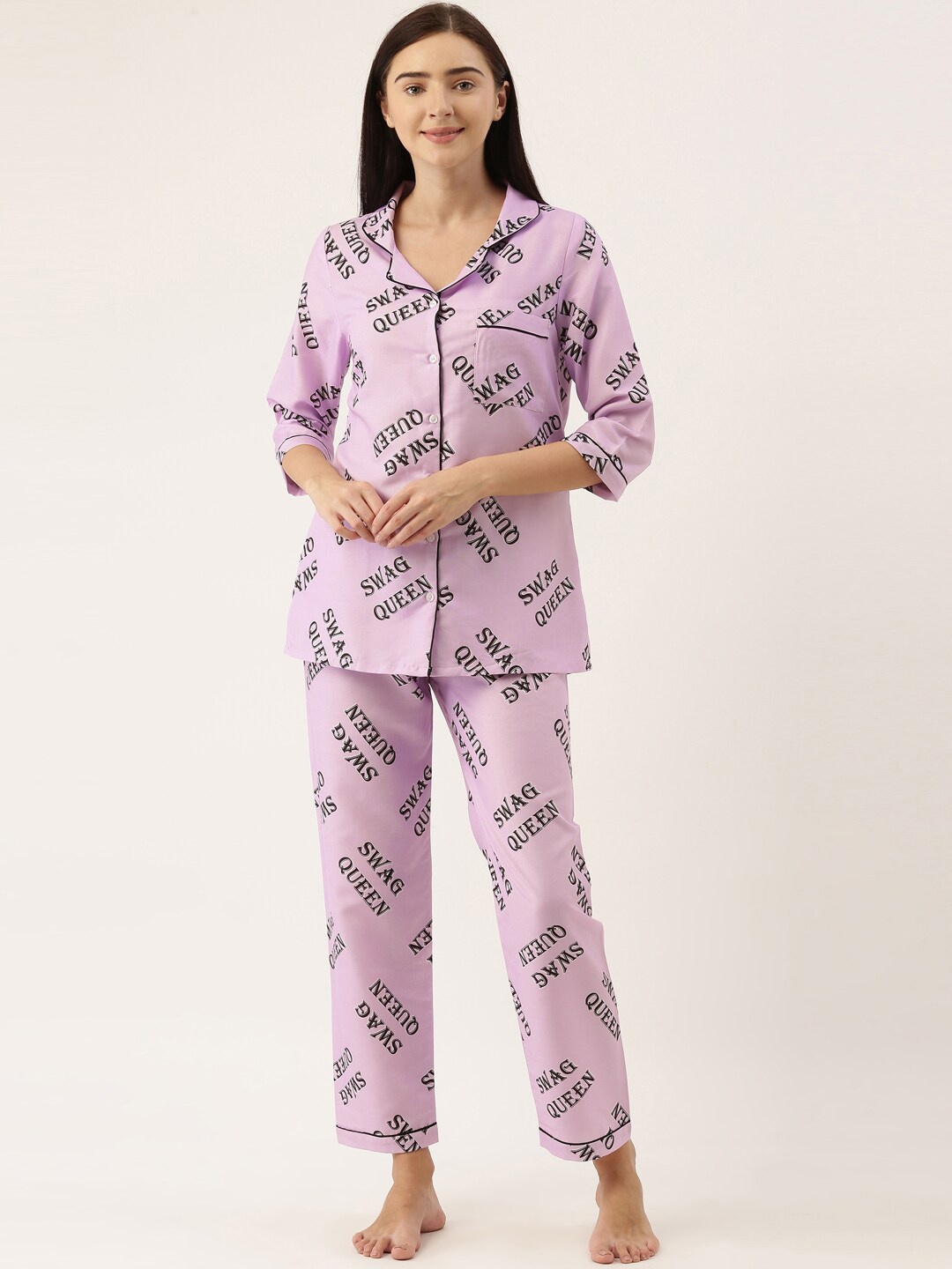 

Bannos Swagger Women Printed Nightsuit, Purple