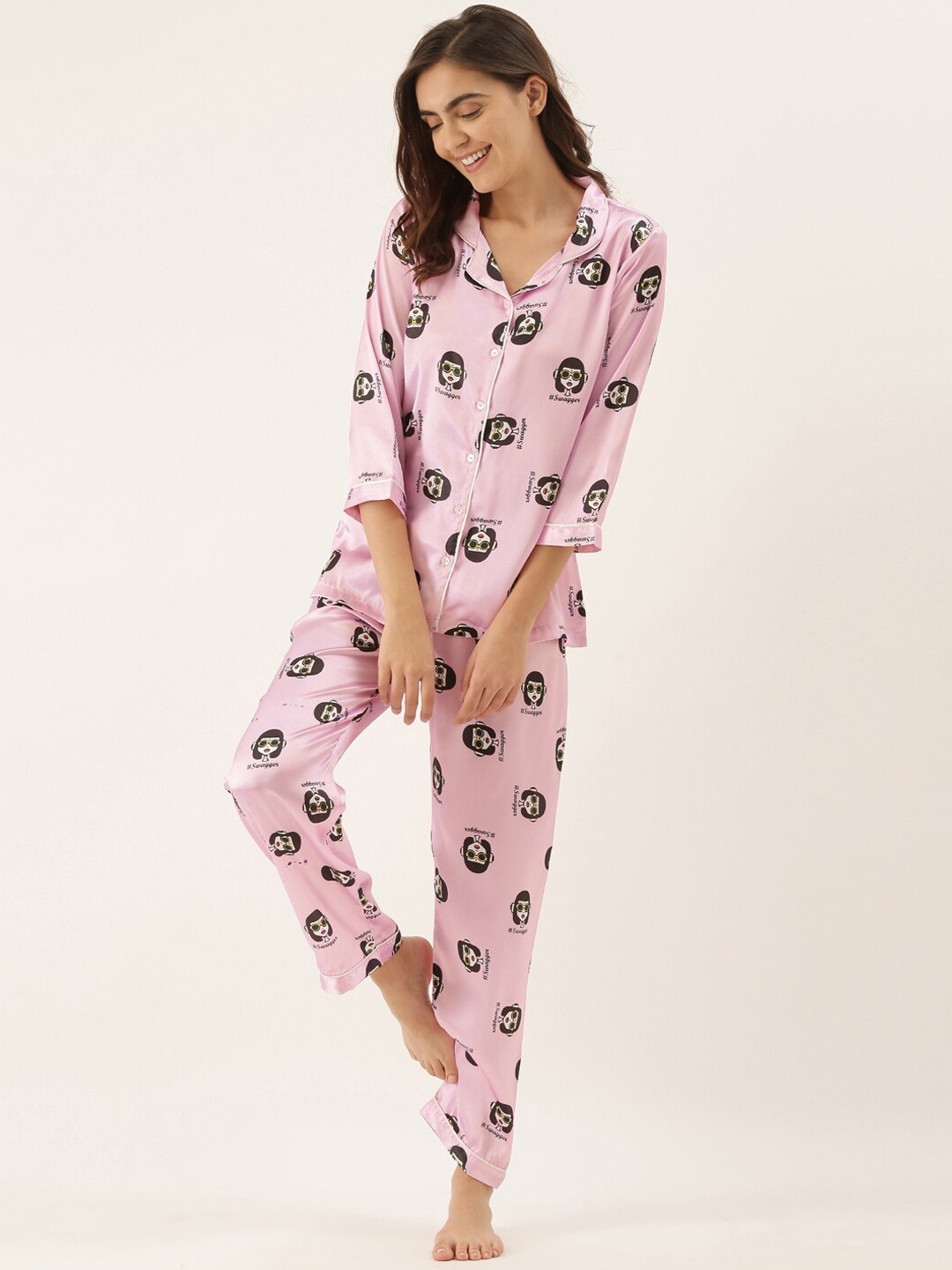 

Bannos Swagger Women Printed Nightsuit, Pink