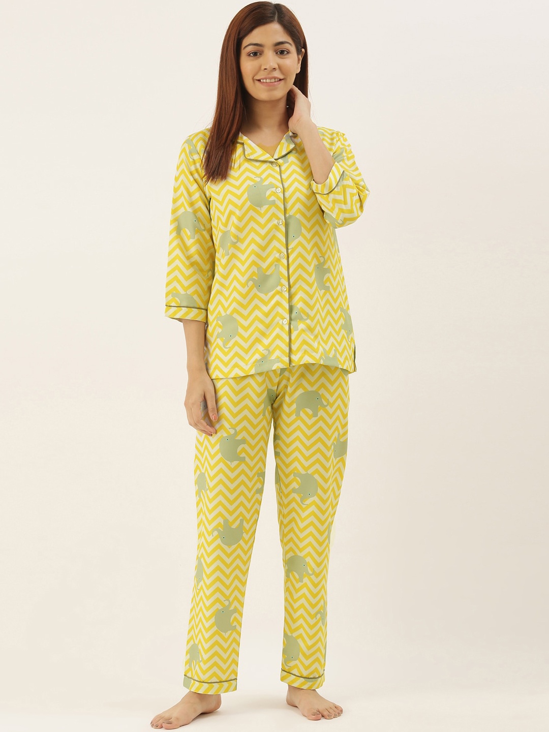 

Bannos Swagger Women Printed Night suit, Yellow