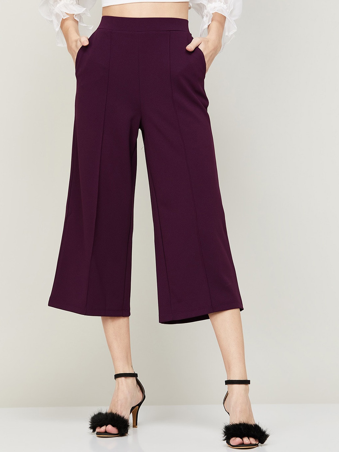 

CODE by Lifestyle Women Easy Wash Pleated Culottes Trousers, Purple