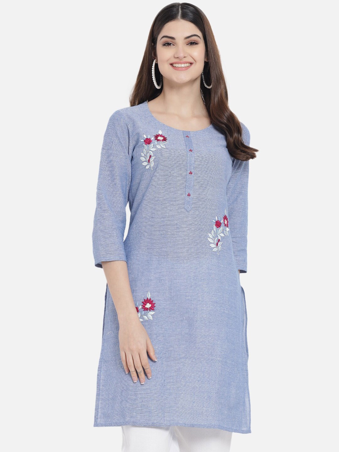 

Meeranshi Floral Embroidered Floral Cotton Kurta, Blue