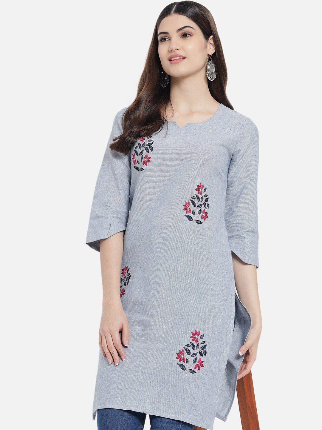 

Meeranshi Floral Printed Cotton Kurta, Grey