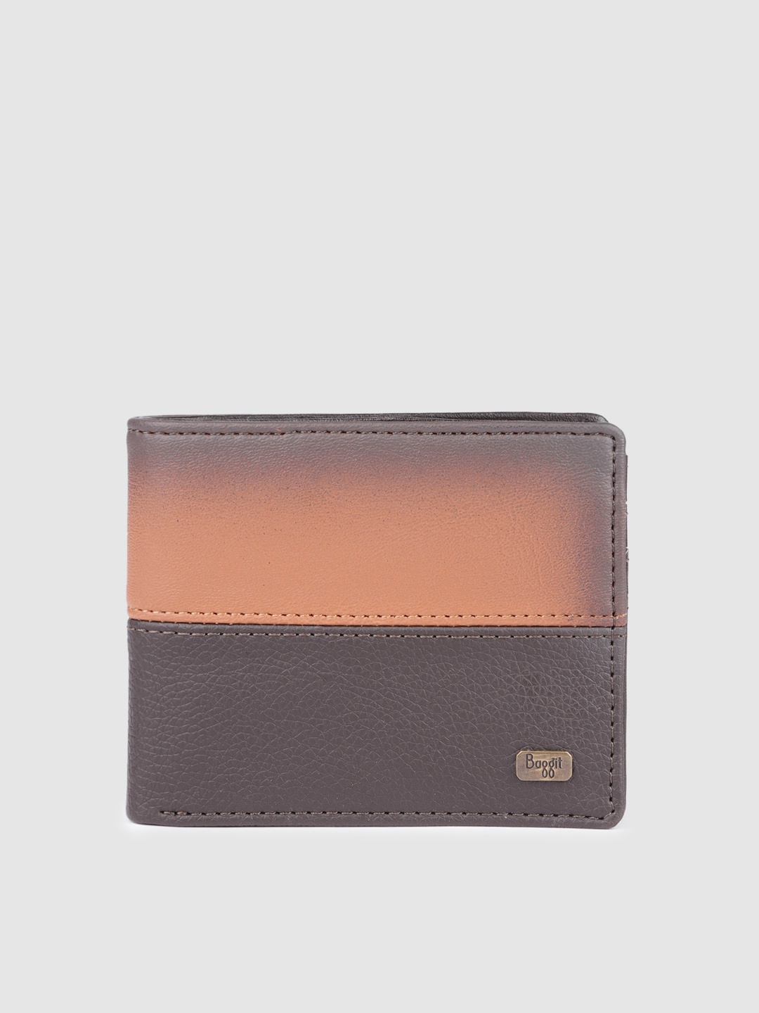 

Baggit Men Colourblocked PU Two Fold Wallet With Textured Detail, Brown