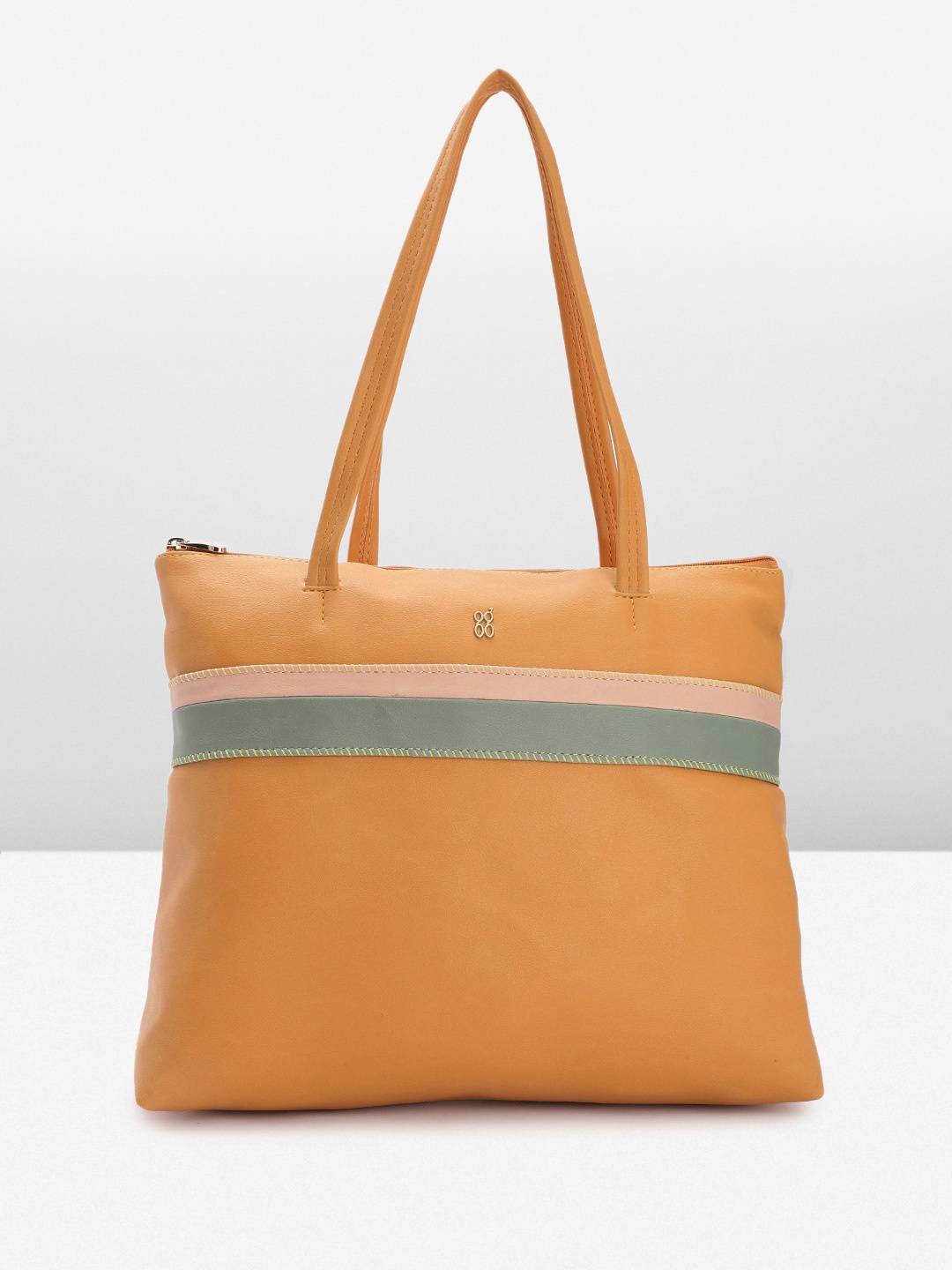 

Baggit Solid Structured Shoulder Bag with Minimal Striped Detail, Mustard