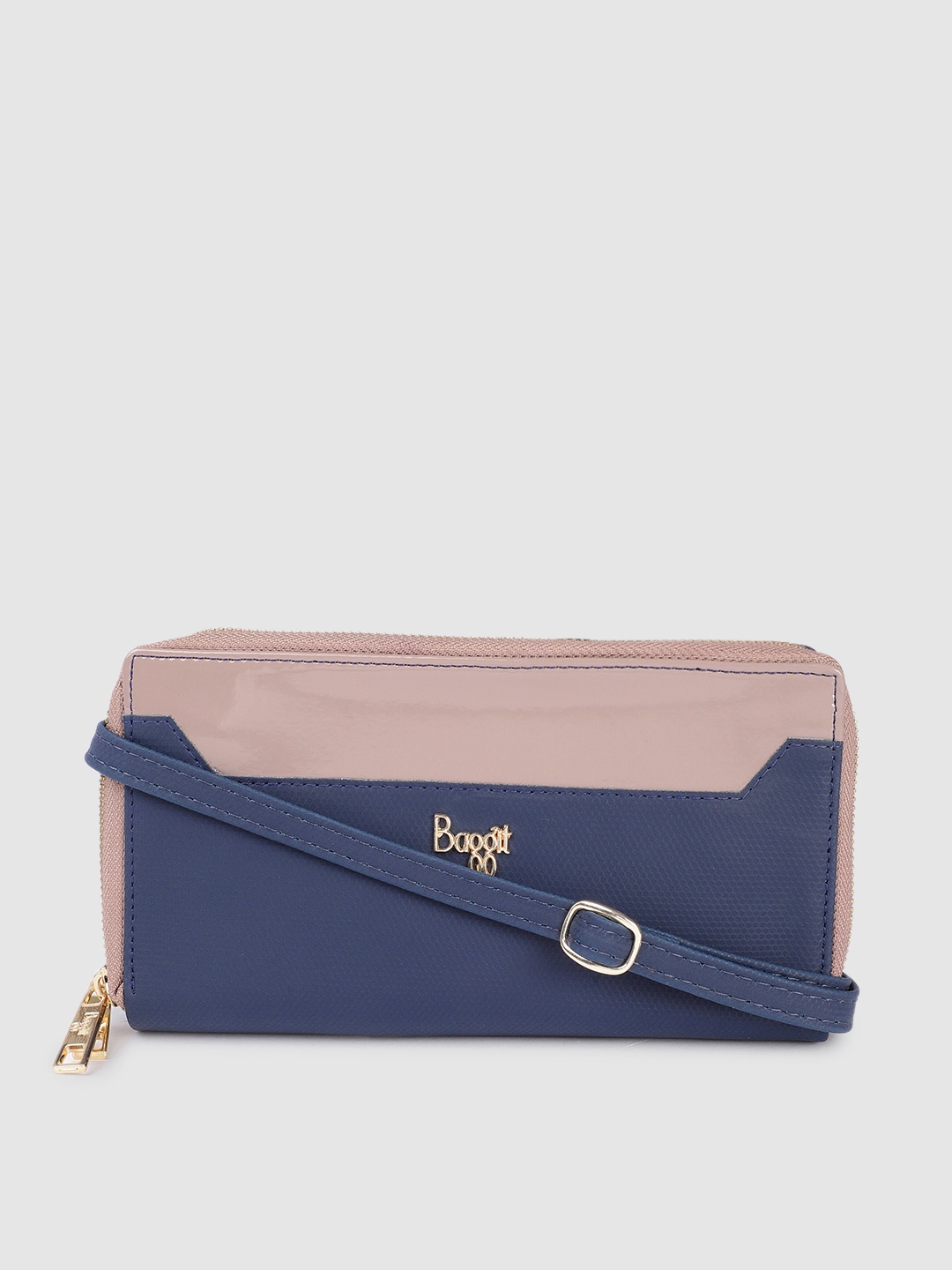 

Baggit Women Solid PU Zip Around Wallet with SIM Card Holder & A Sling Strap, Navy blue