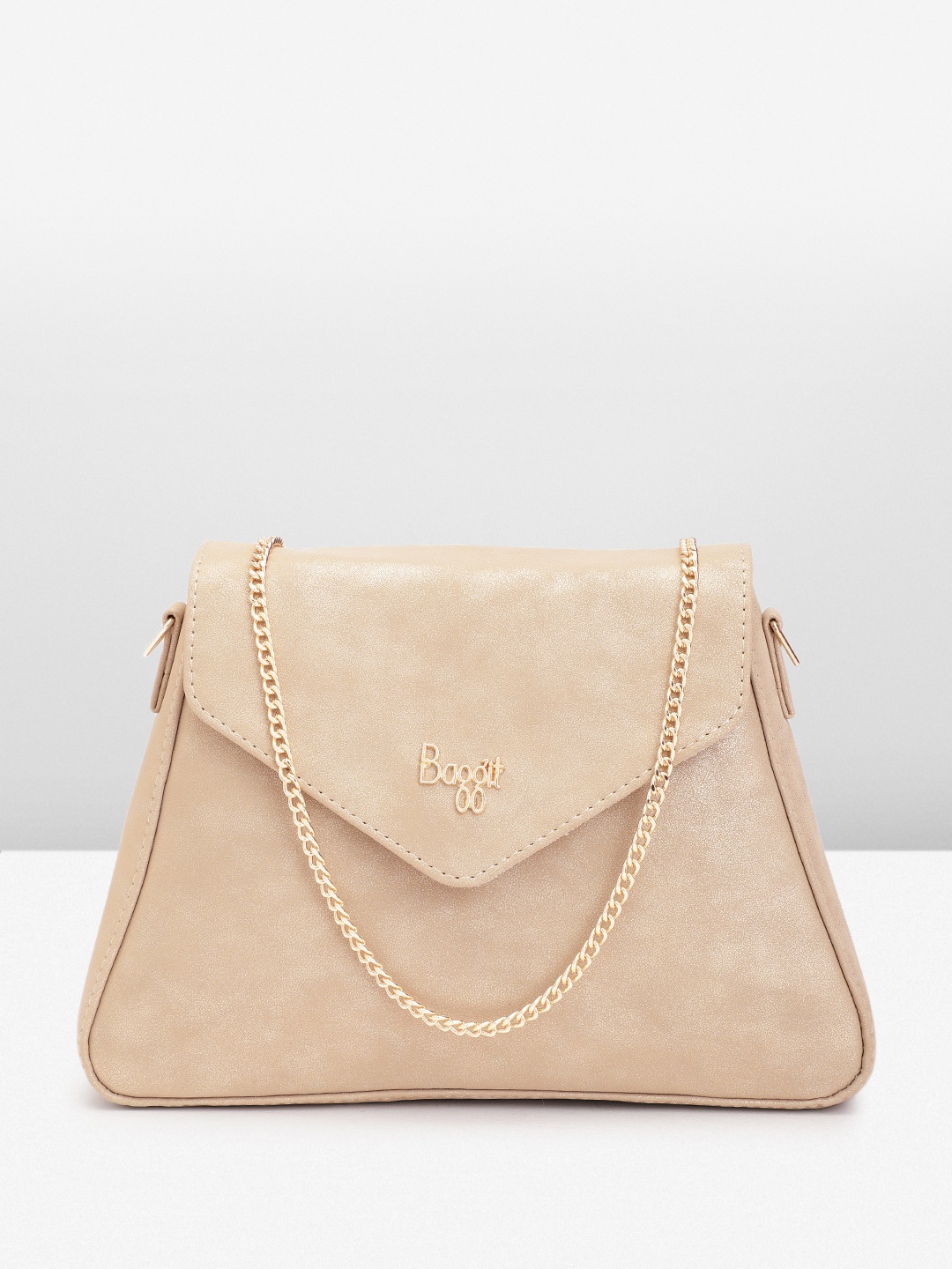 

Baggit Solid Shiny Structured Sling Bag, Gold