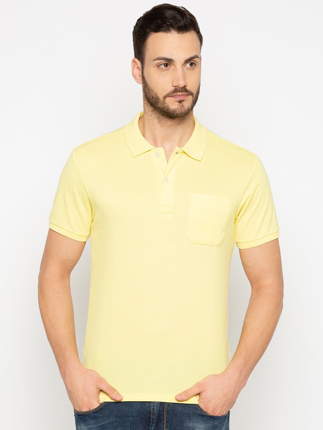 

Status Quo Men Polo Collar Cotton T-shirt, Yellow