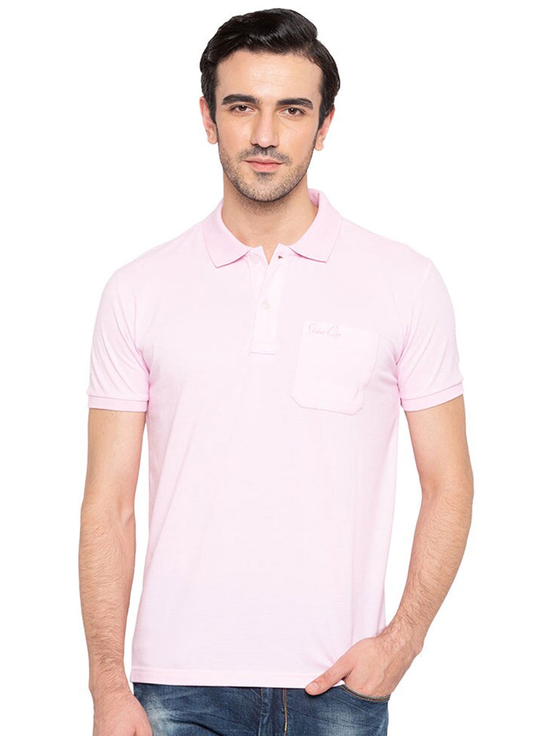 

Status Quo Men Cotton Polo Collar T-shirt, Pink