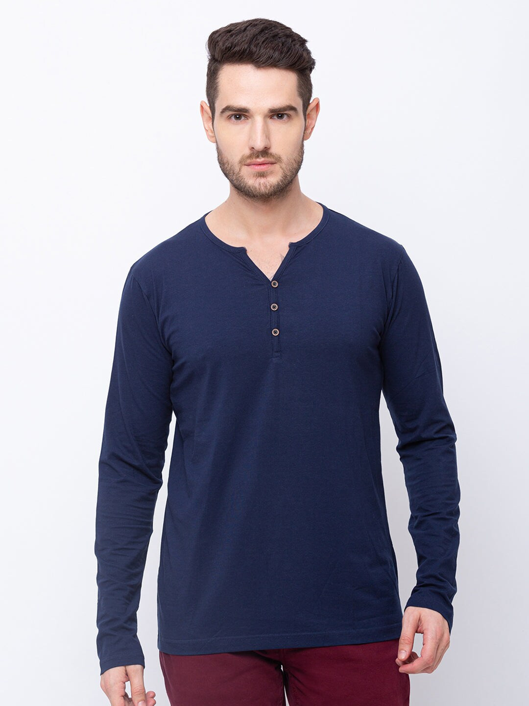 

Status Quo Men Cotton Henley Neck T-shirt, Navy blue