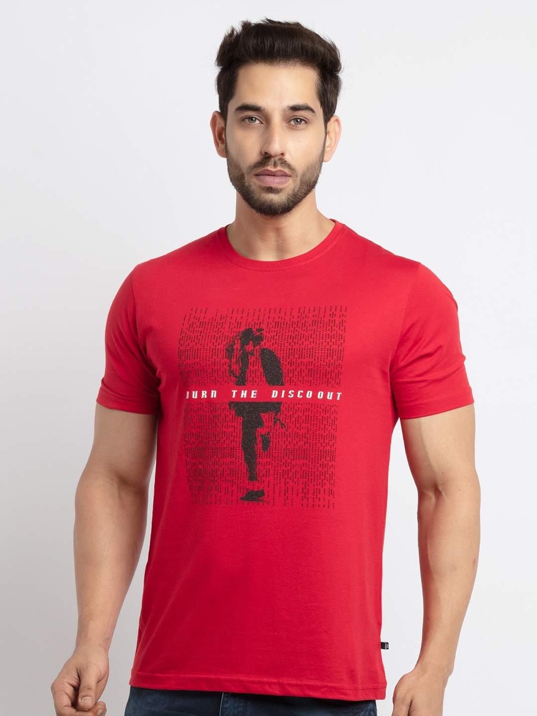 

Status Quo Men Printed Cotton T-shirt, Red