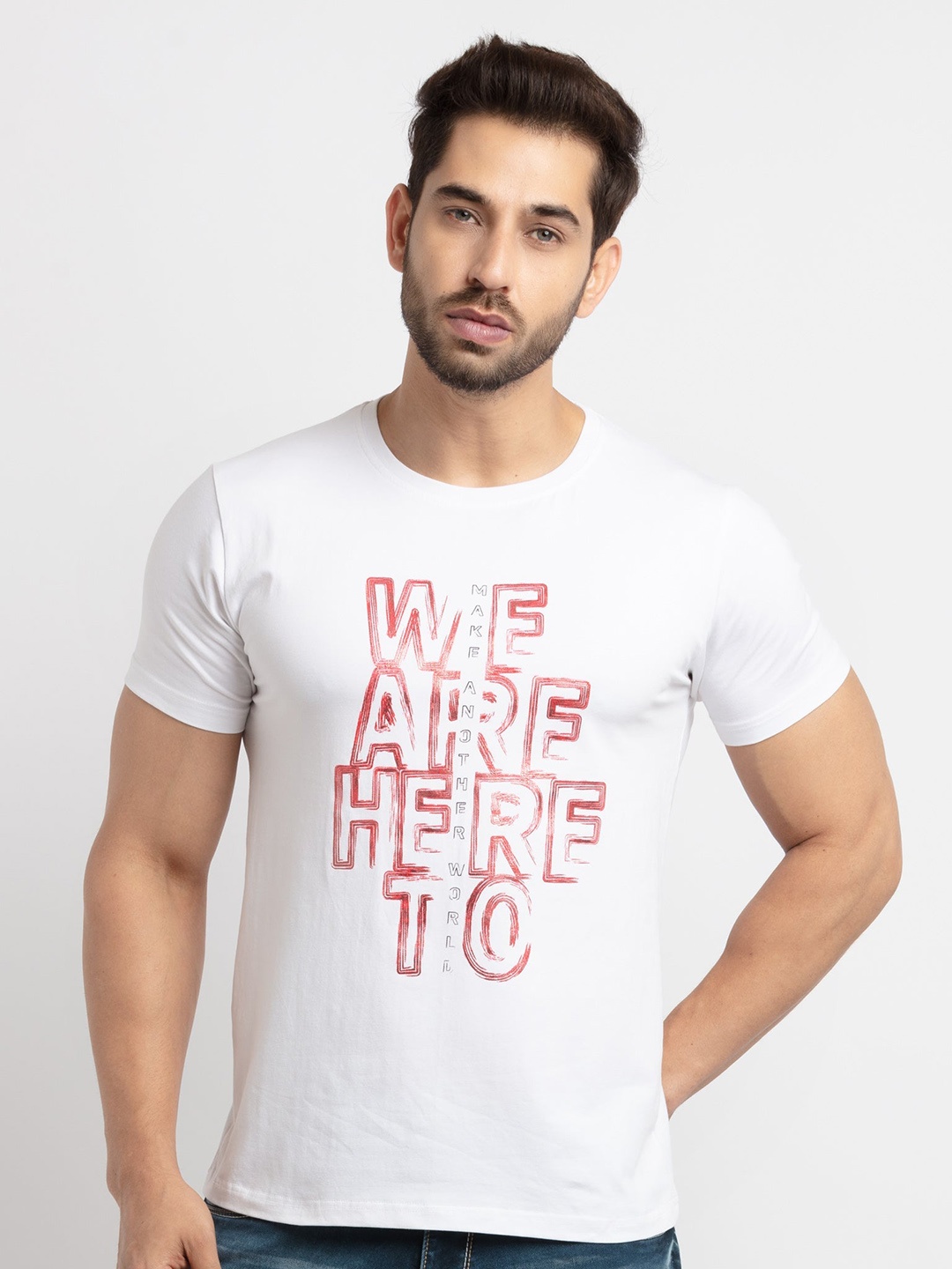 

Status Quo Men Printed Cotton T-shirt, White