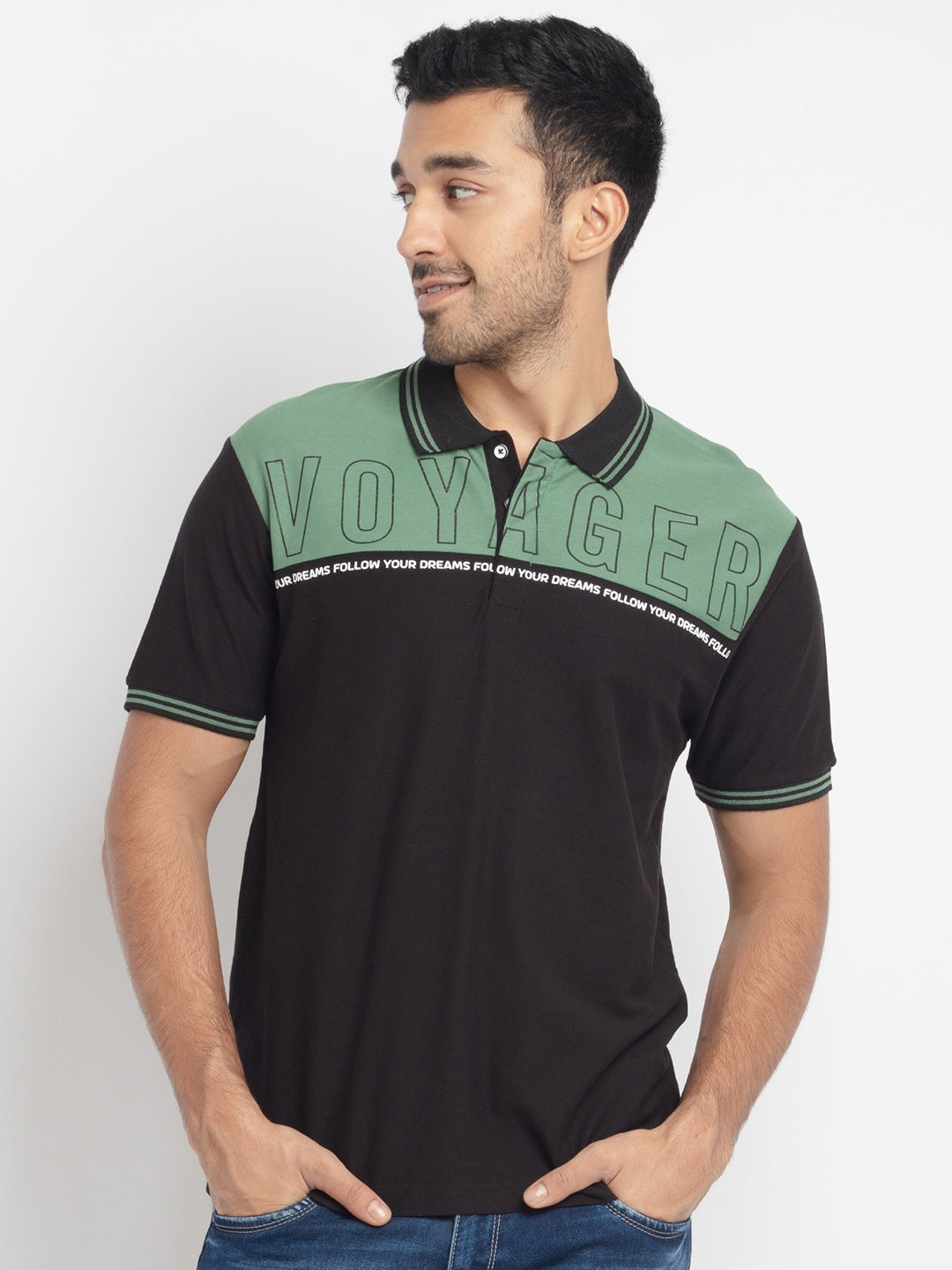 

Status Quo Men Cotton Printed Polo Collar Cotton T-shirt, Black