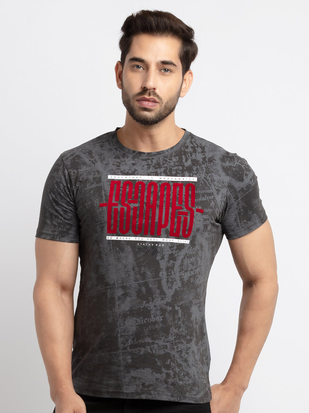 

Status Quo Men Typography Printed Round Neck Cotton T-shirt, Grey