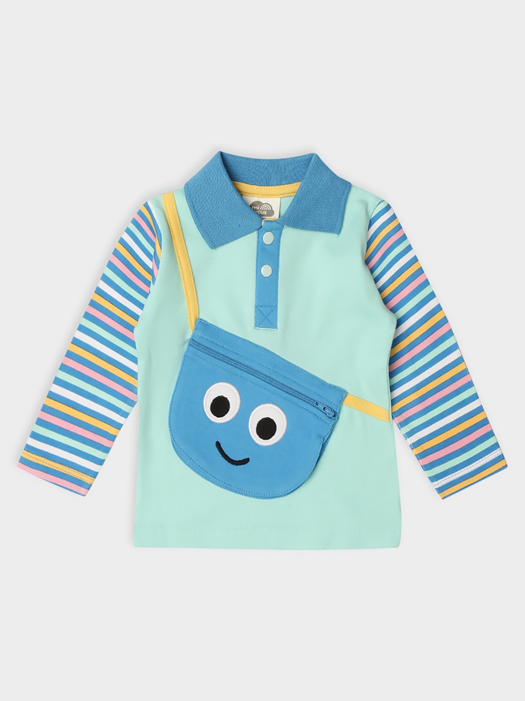 

MiArcus Kids Polo Collar T-shirt with Attached Smiley Bag, Blue