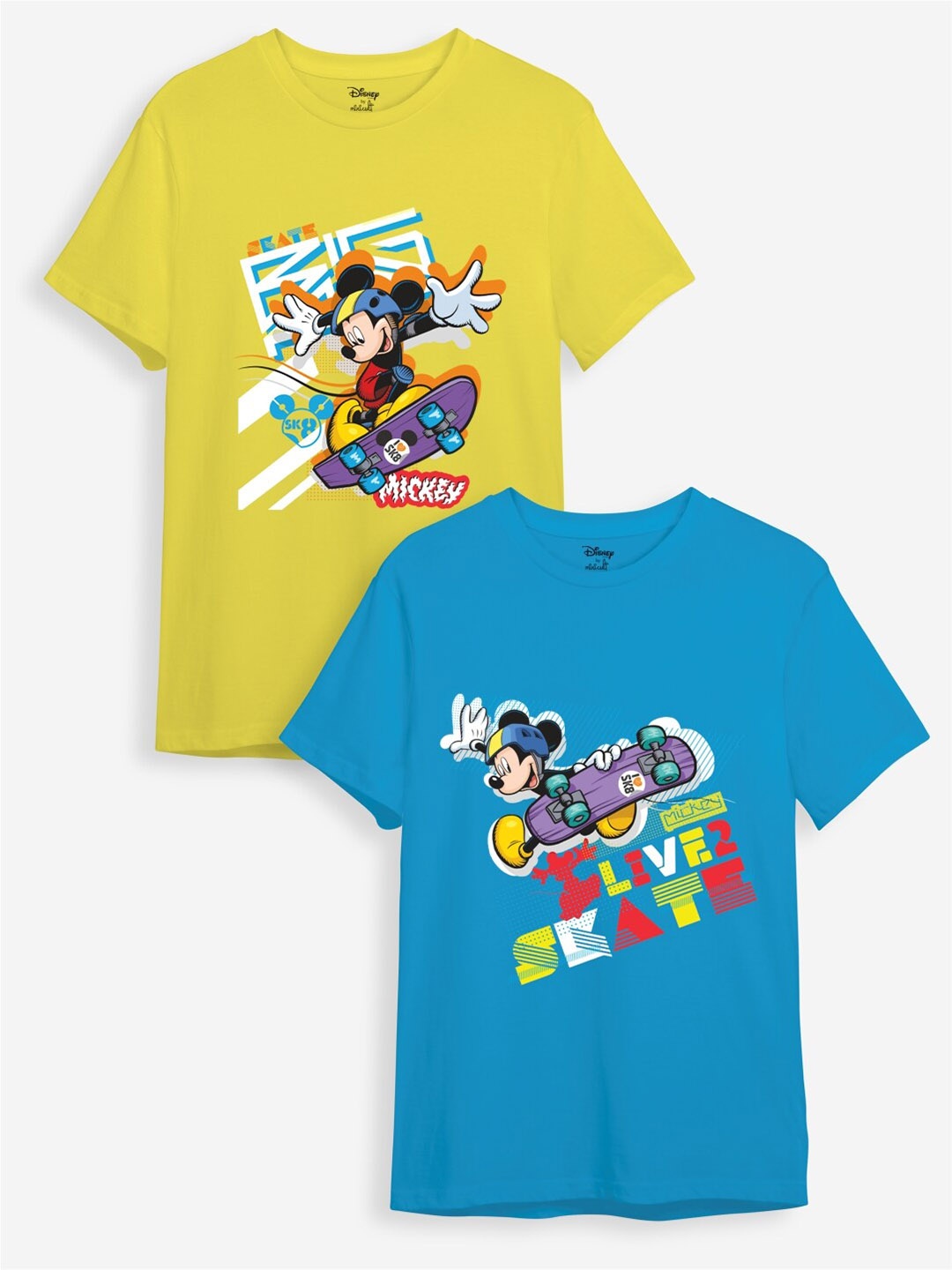 

Minicult Kids Pack Of 2 Disney Mickey Mouse Printed Cotton T-shirt, Blue
