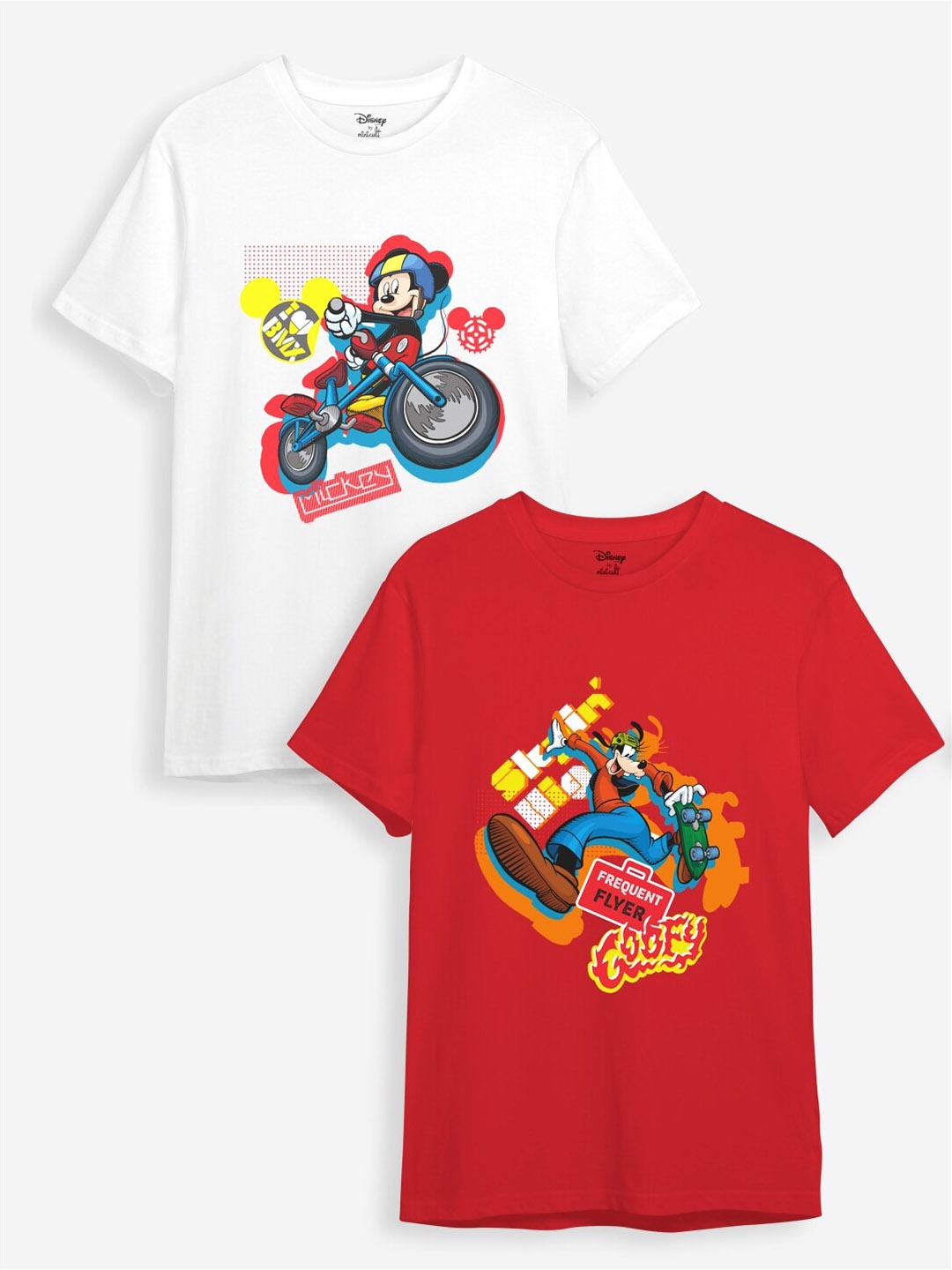 

Minicult Kids Pack Of 2 Disney Mickey Mouse Printed Cotton T-shirt, Red