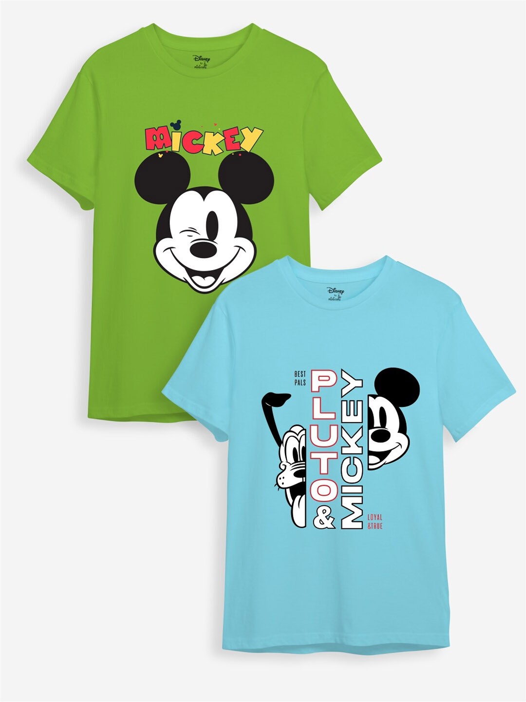 

Minicult Kids Pack of 2 Mickey Mouse Printed Cotton T-shirt, Blue