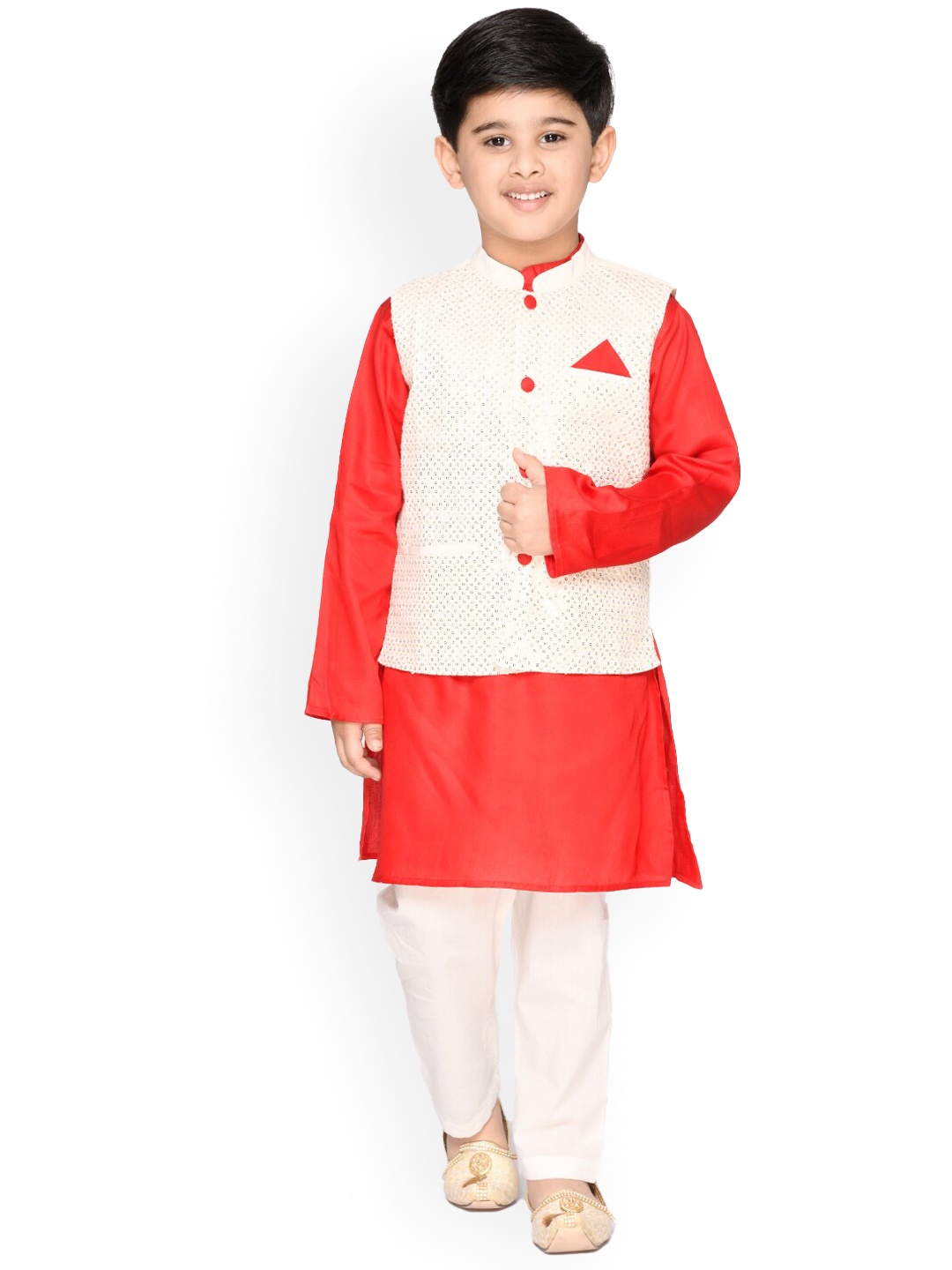 

SAKA DESIGNS Boys Ethnic Motifs Sequinned Pure Cotton Kurta With Pyjamas, Red