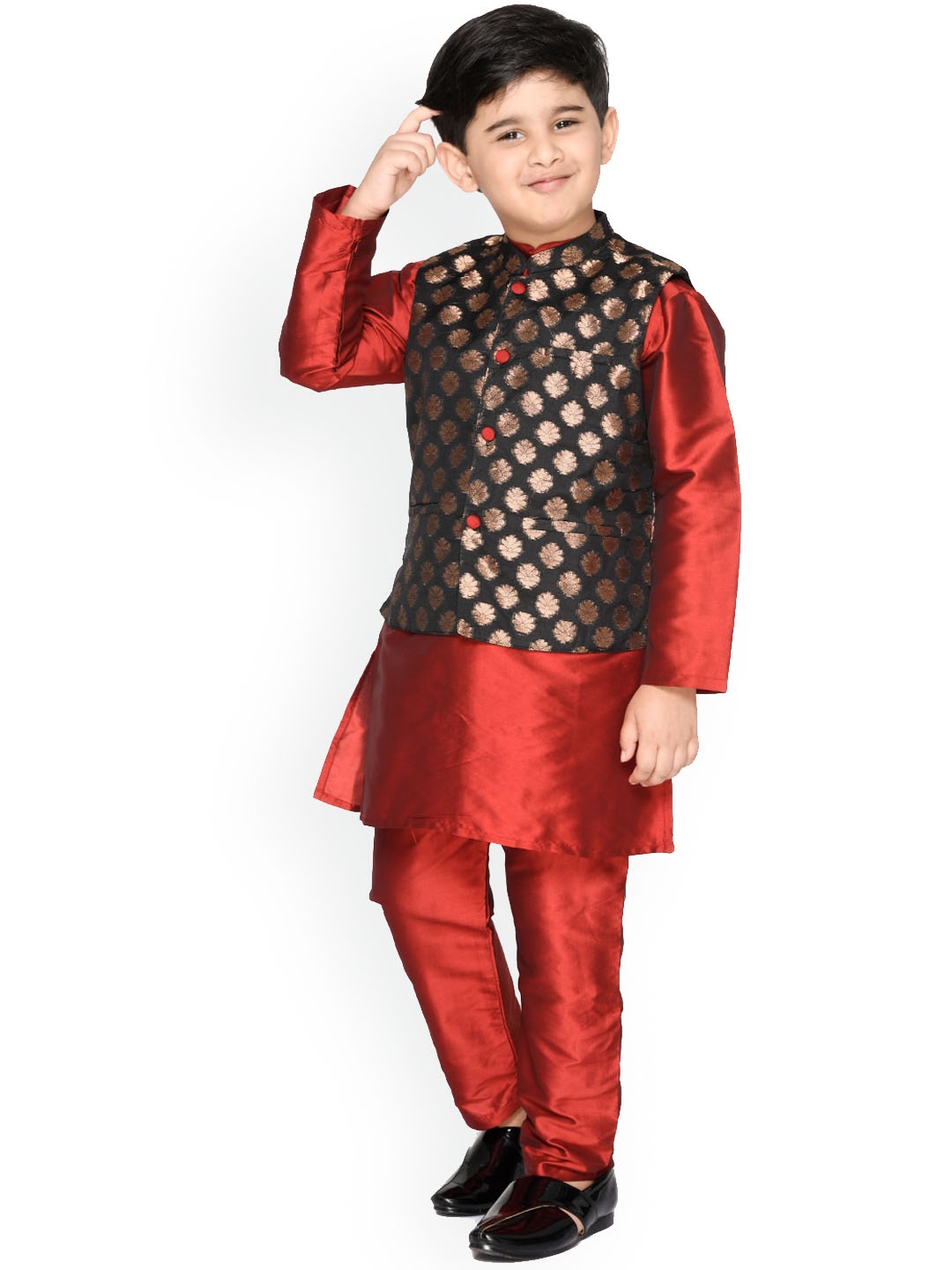 

SAKA DESIGNS Boys Floral Kurta with Pyjamas, Maroon