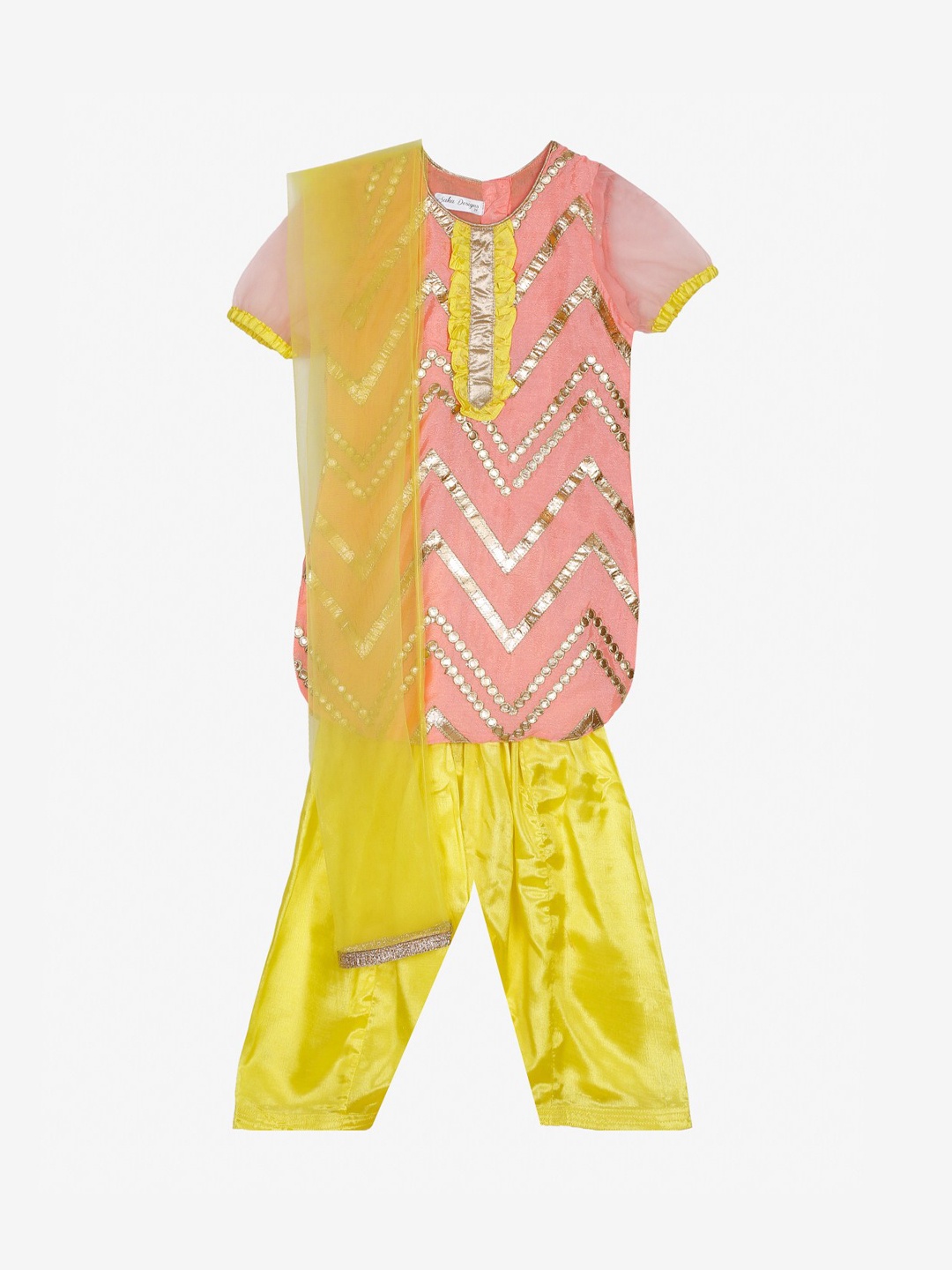 

SAKA DESIGNS Girls Ethnic Motifs Gotta Patti Kurta With Dhoti Pants & Dupatta, Pink